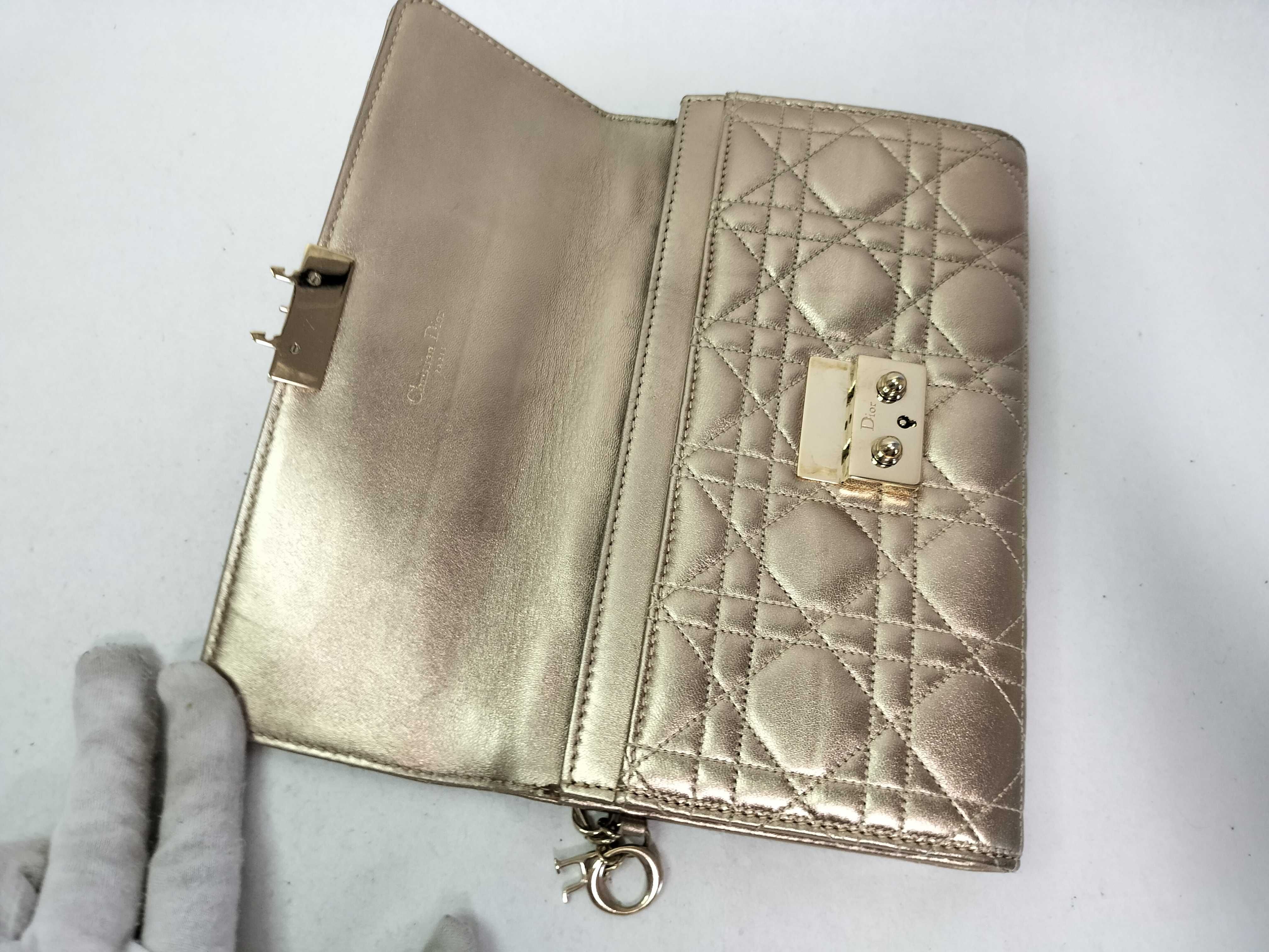 Lady Dior Christian Miss Cannage Leather Chain Shoulder Bag Gold Clutch Bag — view 7
