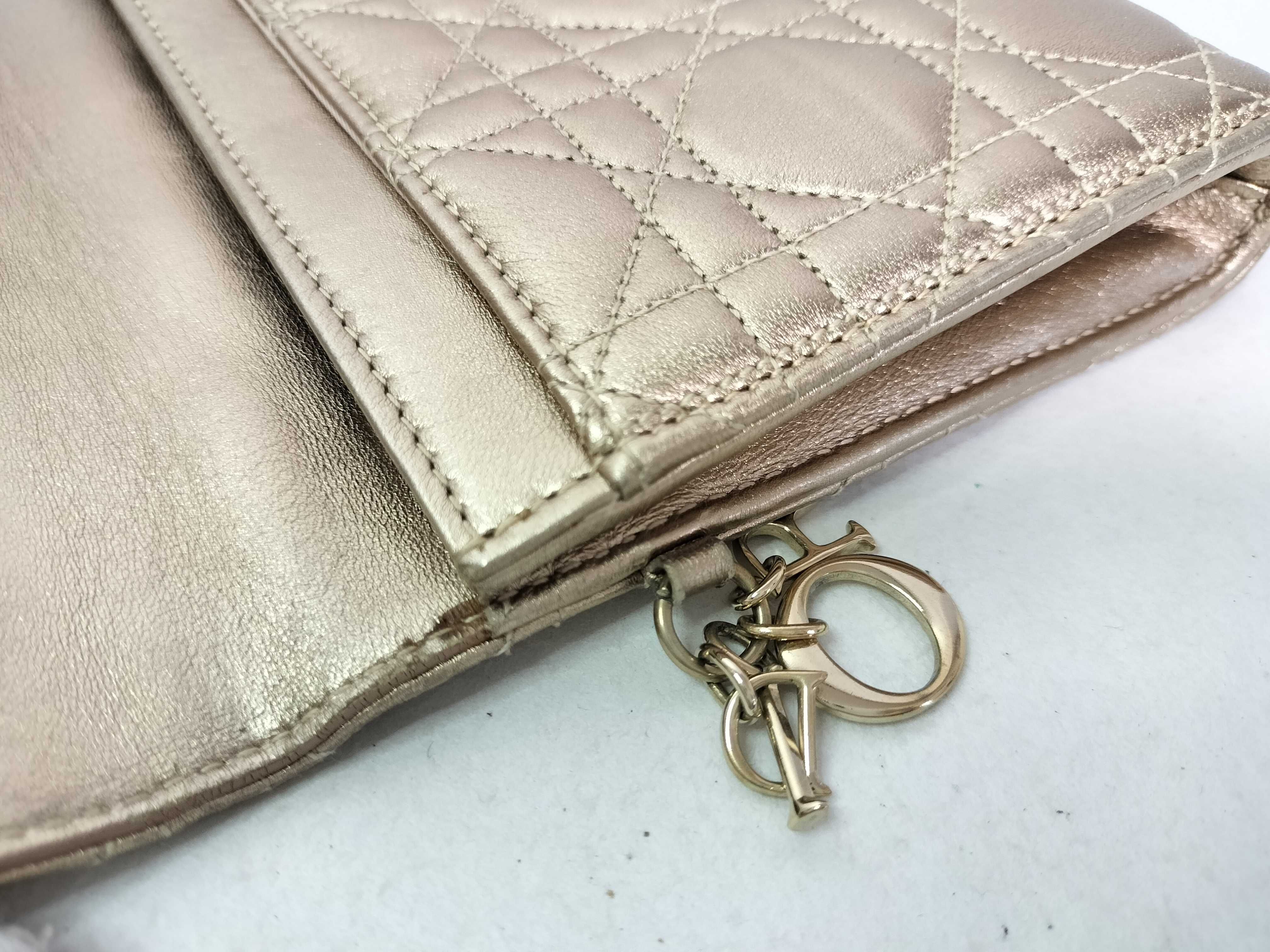 Lady Dior Christian Miss Cannage Leather Chain Shoulder Bag Gold Clutch Bag — view 9