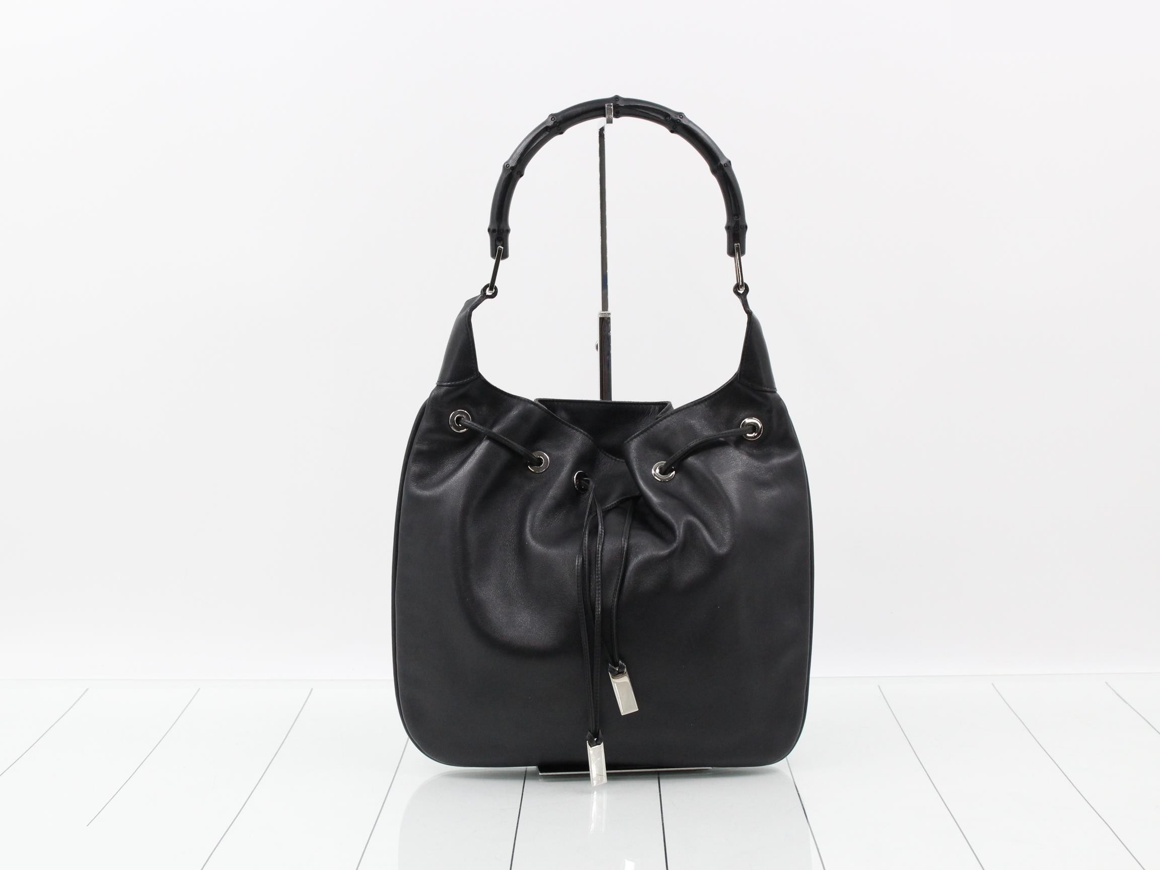 Bamboo drawstring bag, leather