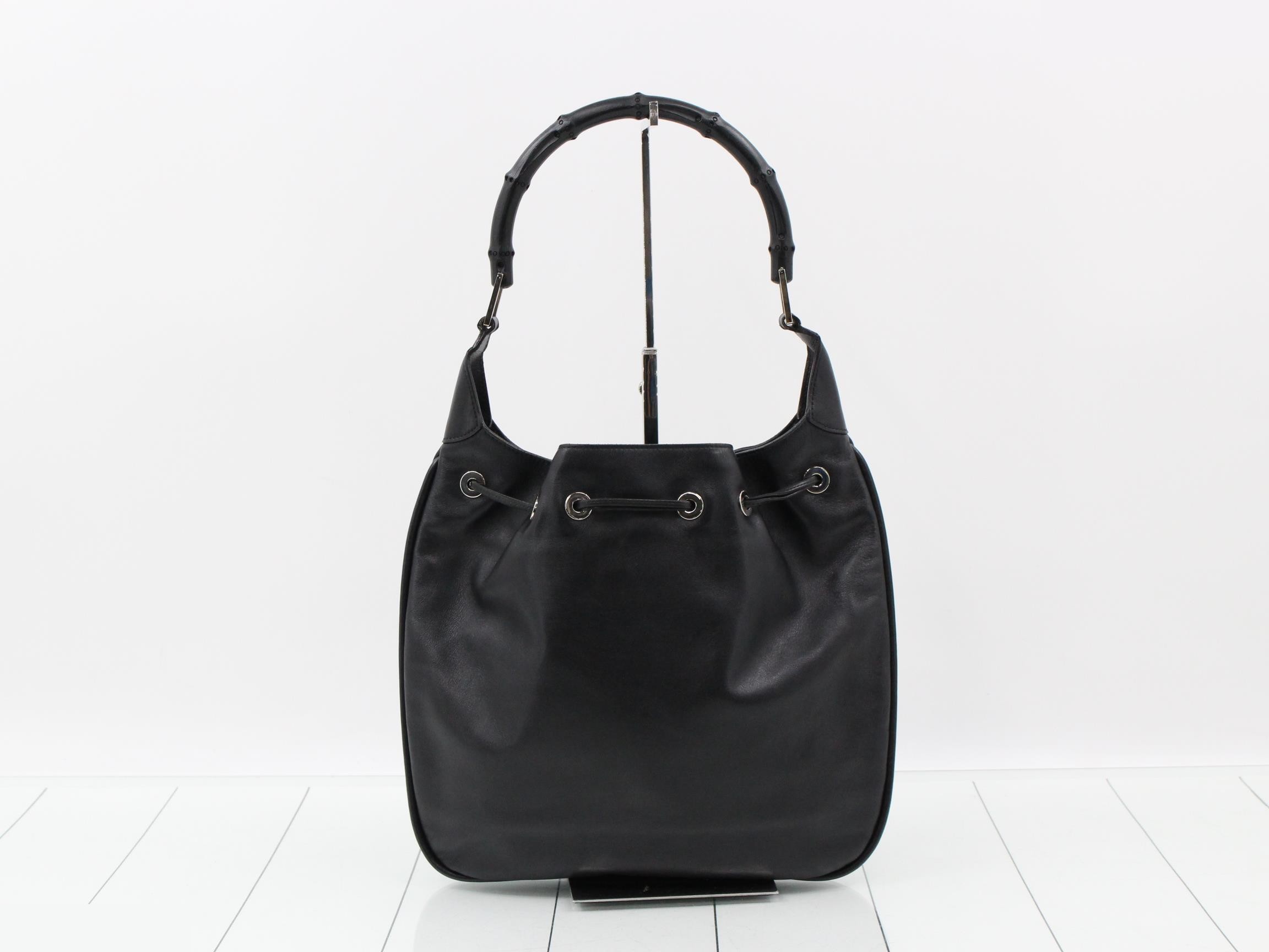 Bamboo drawstring bag, leather — view 2