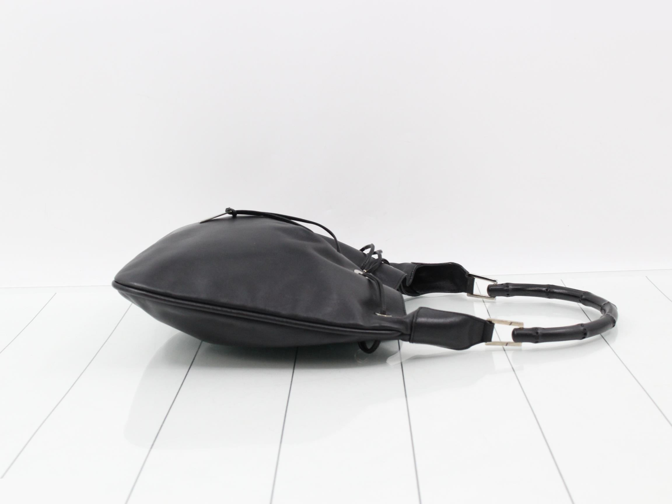 Bamboo drawstring bag, leather — view 3