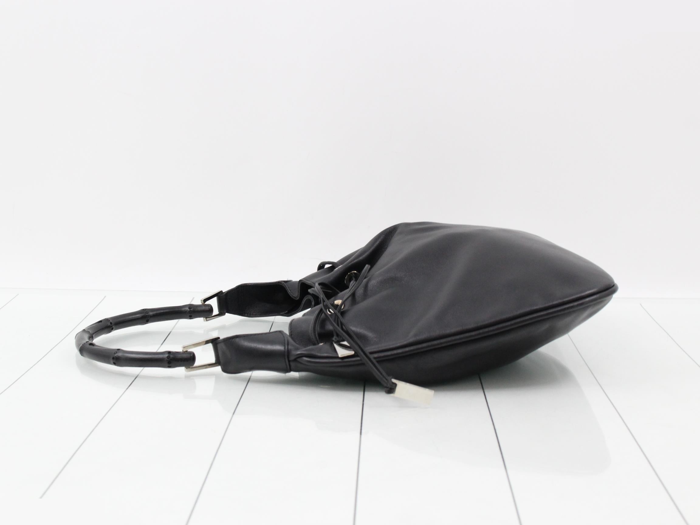 Bamboo drawstring bag, leather — view 4