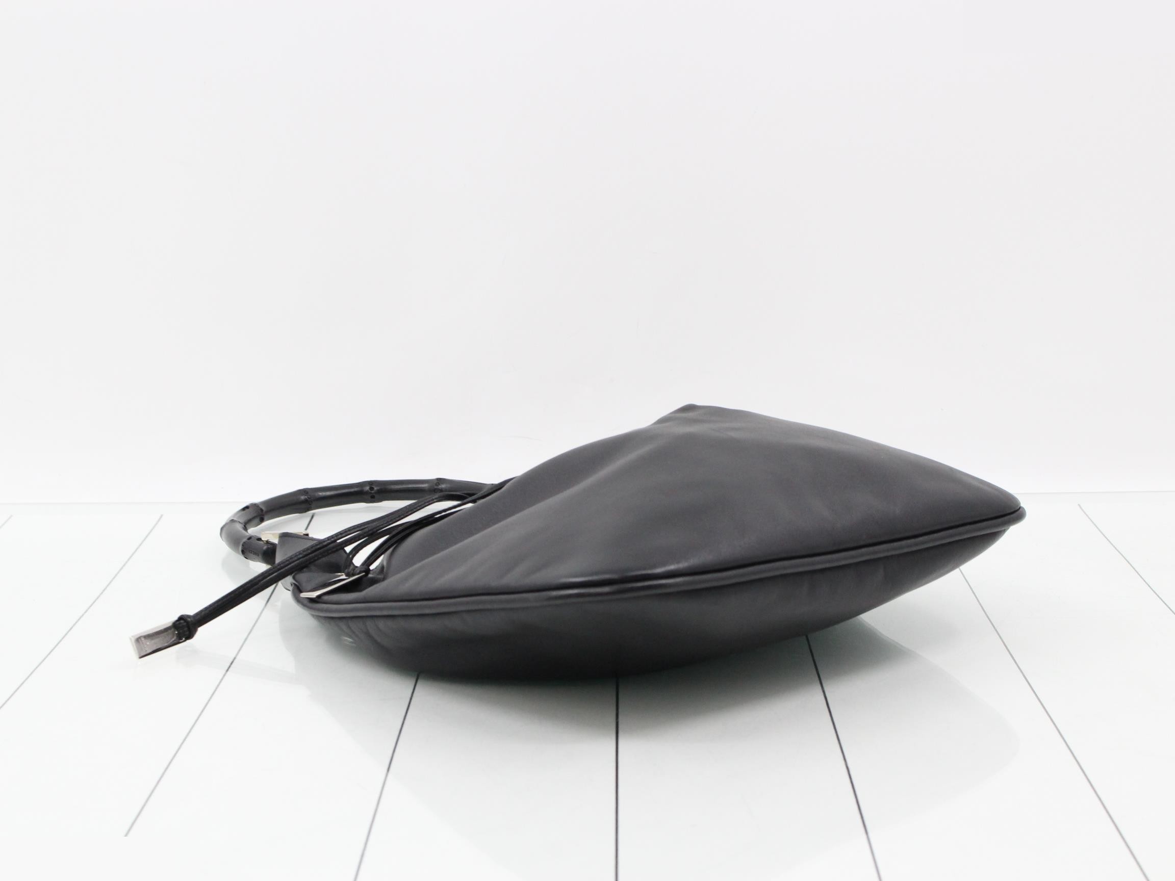 Bamboo drawstring bag, leather — view 5