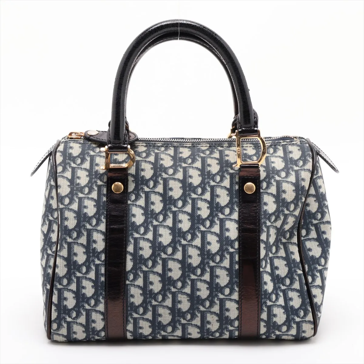 Trotter PVC x Leather 2-Way Handbag, Navy