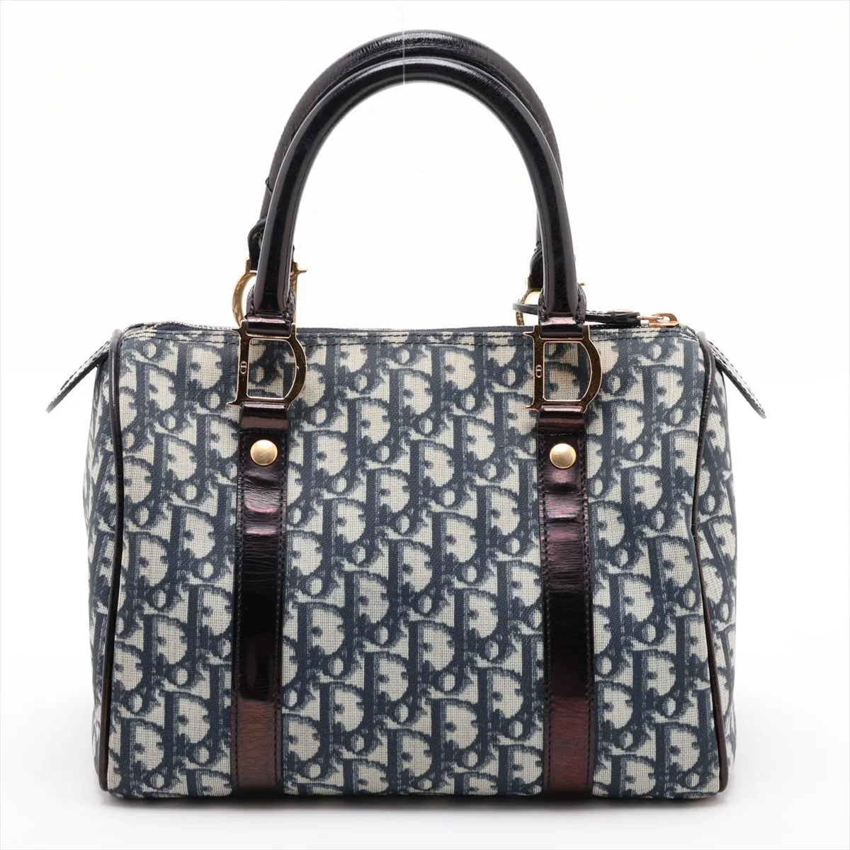 Trotter PVC x Leather 2-Way Handbag, Navy — view 2