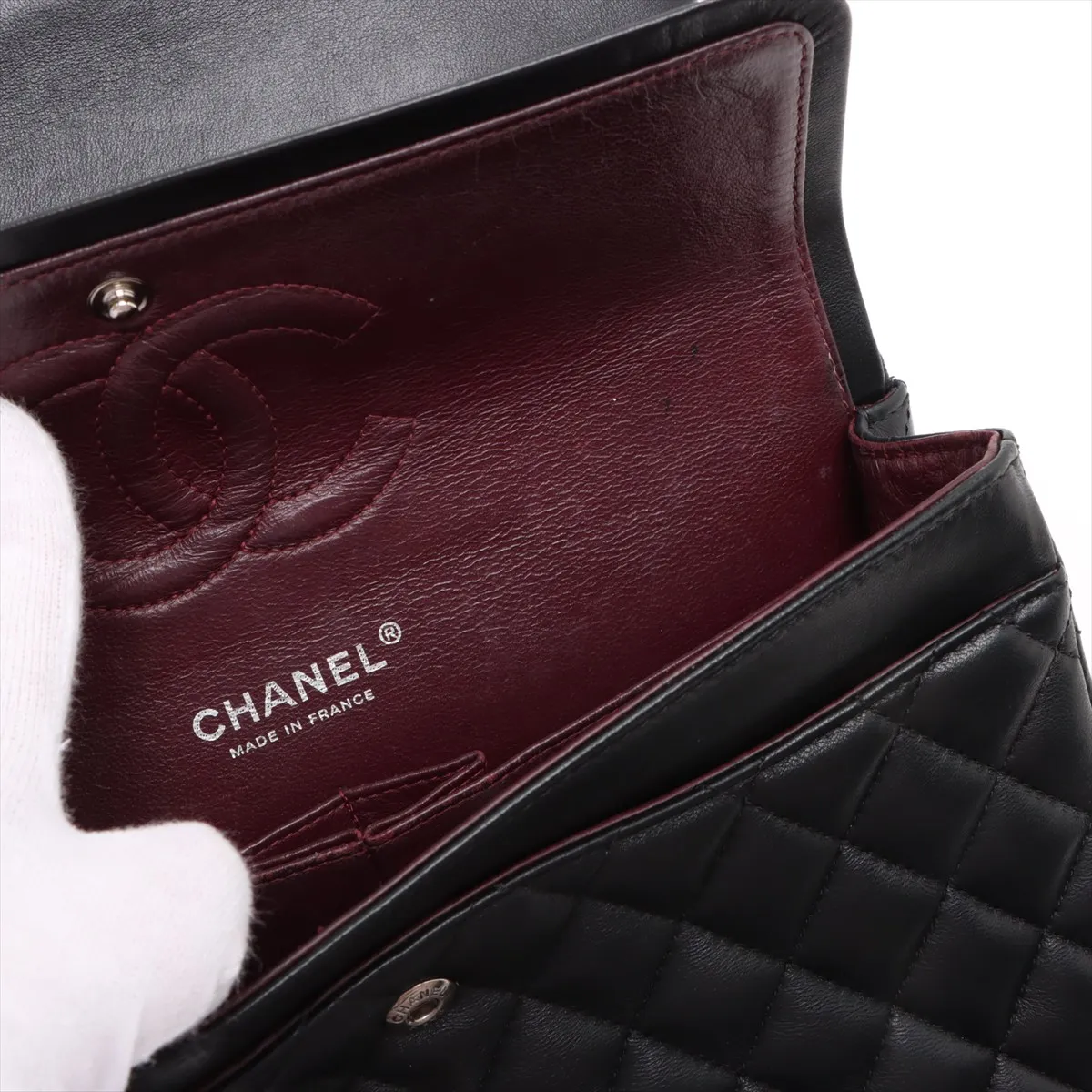 [Individually wrapped] Chanel Matelasse 25 Lambskin Double Flap Double Chain Bag Black Silver Hardware 13459001 13th Series A01112 — view 15