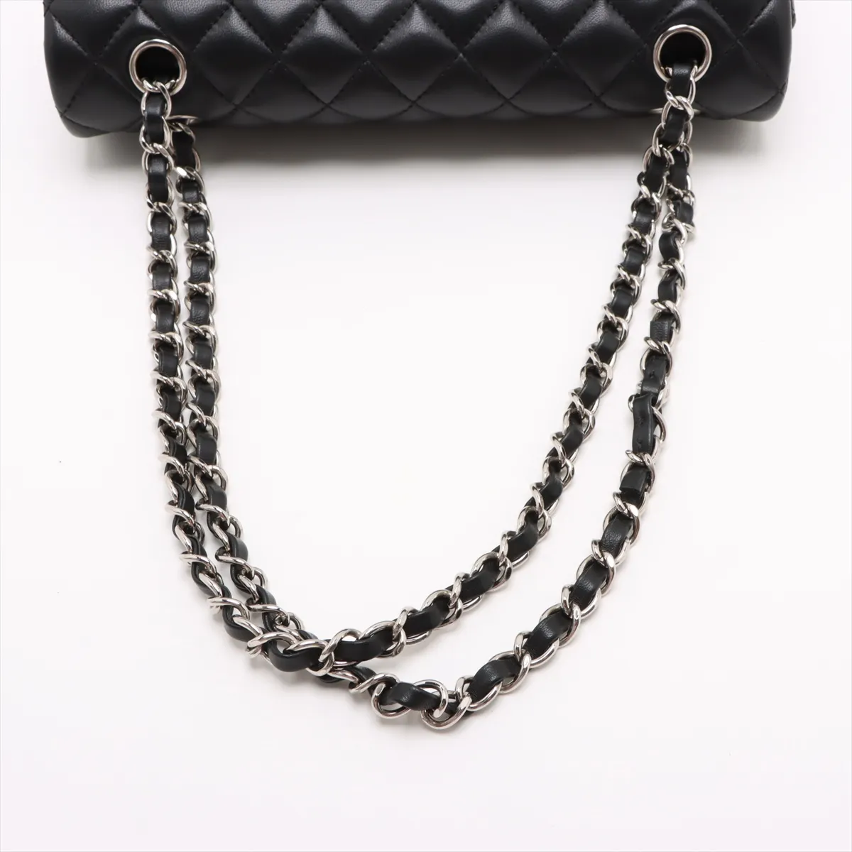 [Individually wrapped] Chanel Matelasse 25 Lambskin Double Flap Double Chain Bag Black Silver Hardware 13459001 13th Series A01112 — view 5