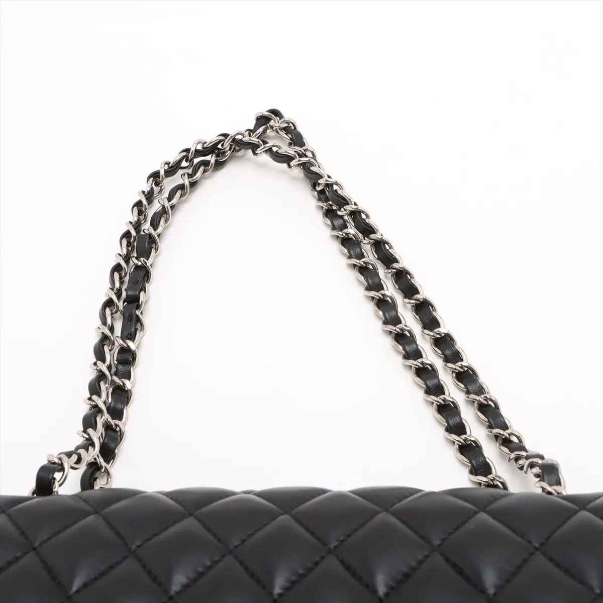 [Individually wrapped] Chanel Matelasse 25 Lambskin Double Flap Double Chain Bag Black Silver Hardware 13459001 13th Series A01112 — view 6