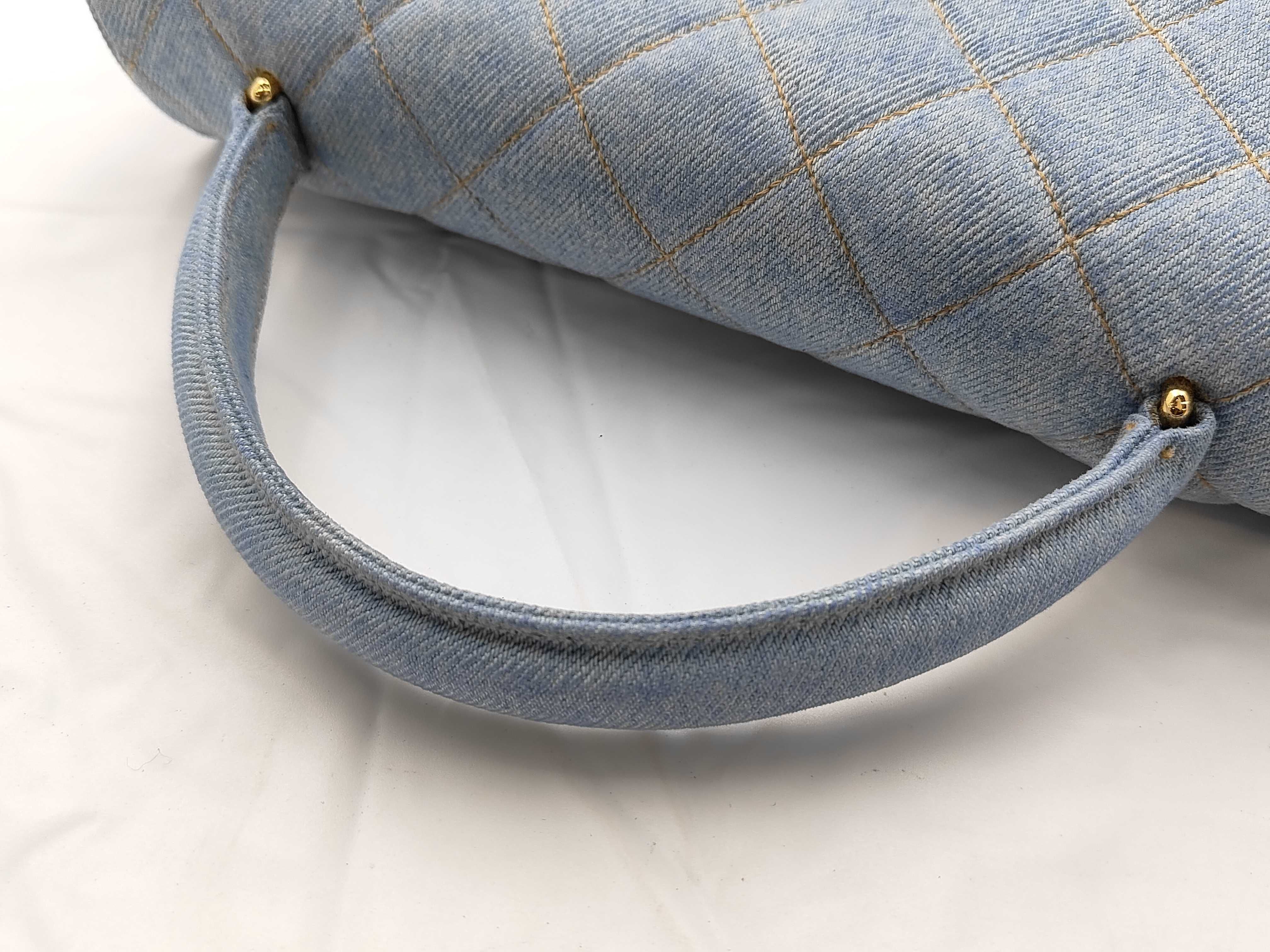 denim Matelassé top handle handbag, light blue denim, G card included. — view 3