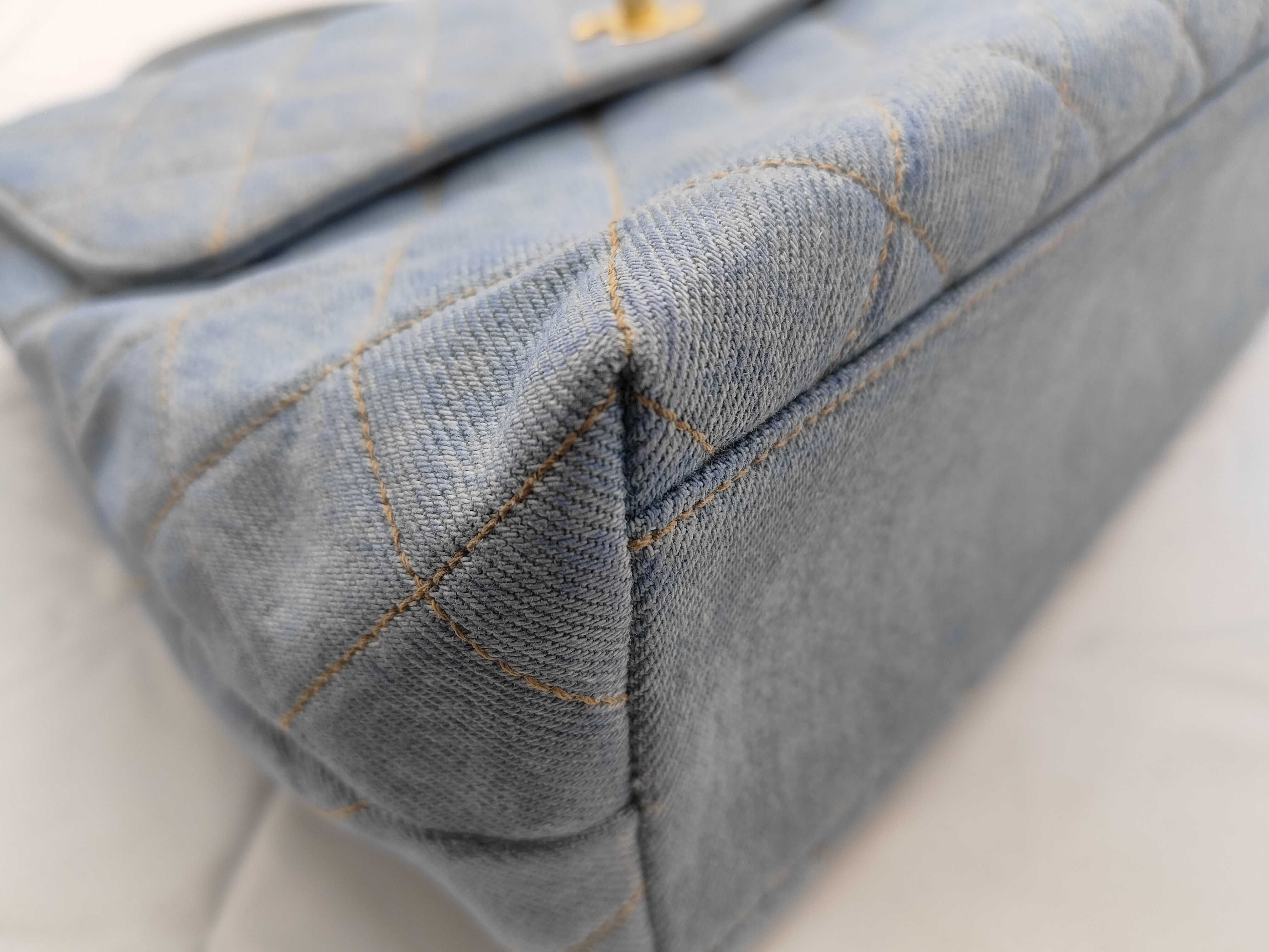 denim Matelassé top handle handbag, light blue denim, G card included. — view 4
