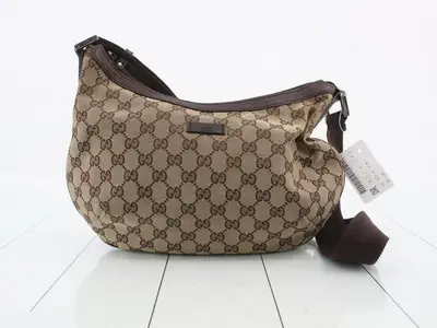 GG Canvas Croissant Hobo, Brown, 28 x 17 x 10 cm