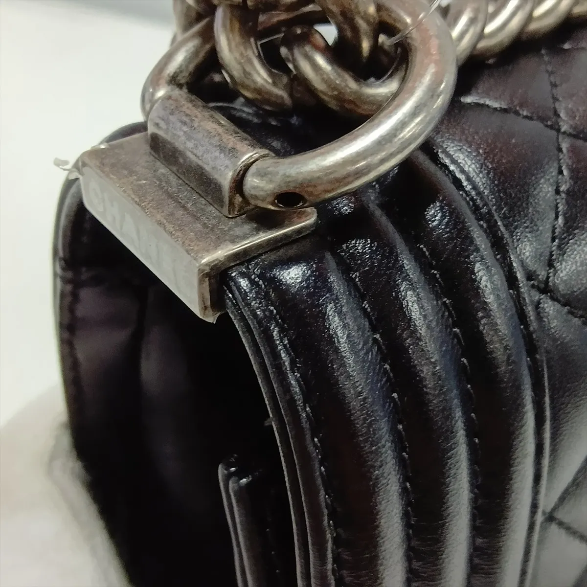 Boy Chanel 25 Lambskin Chain Shoulder Bag, Black with Gunmetal Hardware, 24831940, Serial Number 24, A67086 — view 11