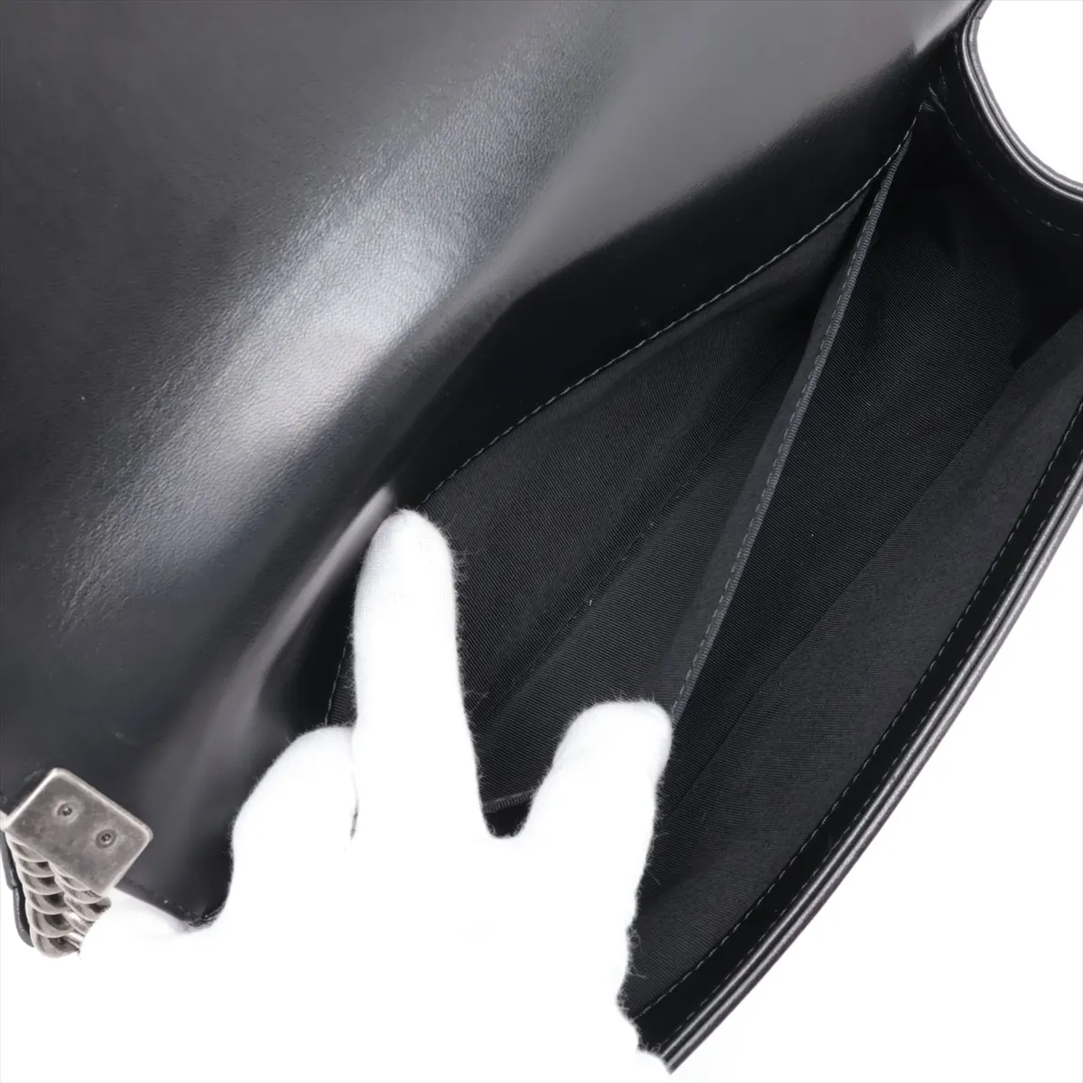 Boy Chanel 25 Lambskin Chain Shoulder Bag, Black with Gunmetal Hardware, 24831940, Serial Number 24, A67086 — view 8