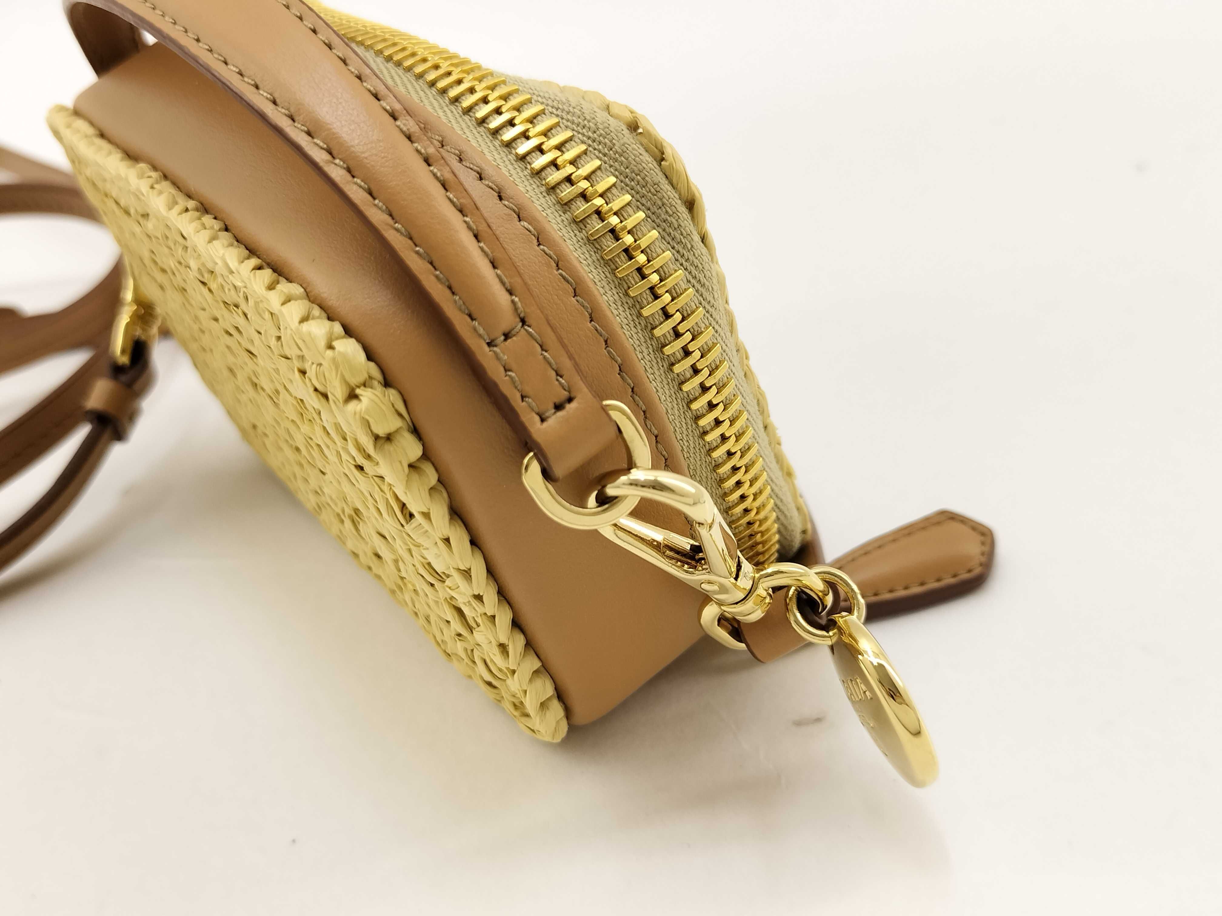 Raffia x Leather 2-Way Shoulder Bag Brown 1NR025 Handbag — view 3