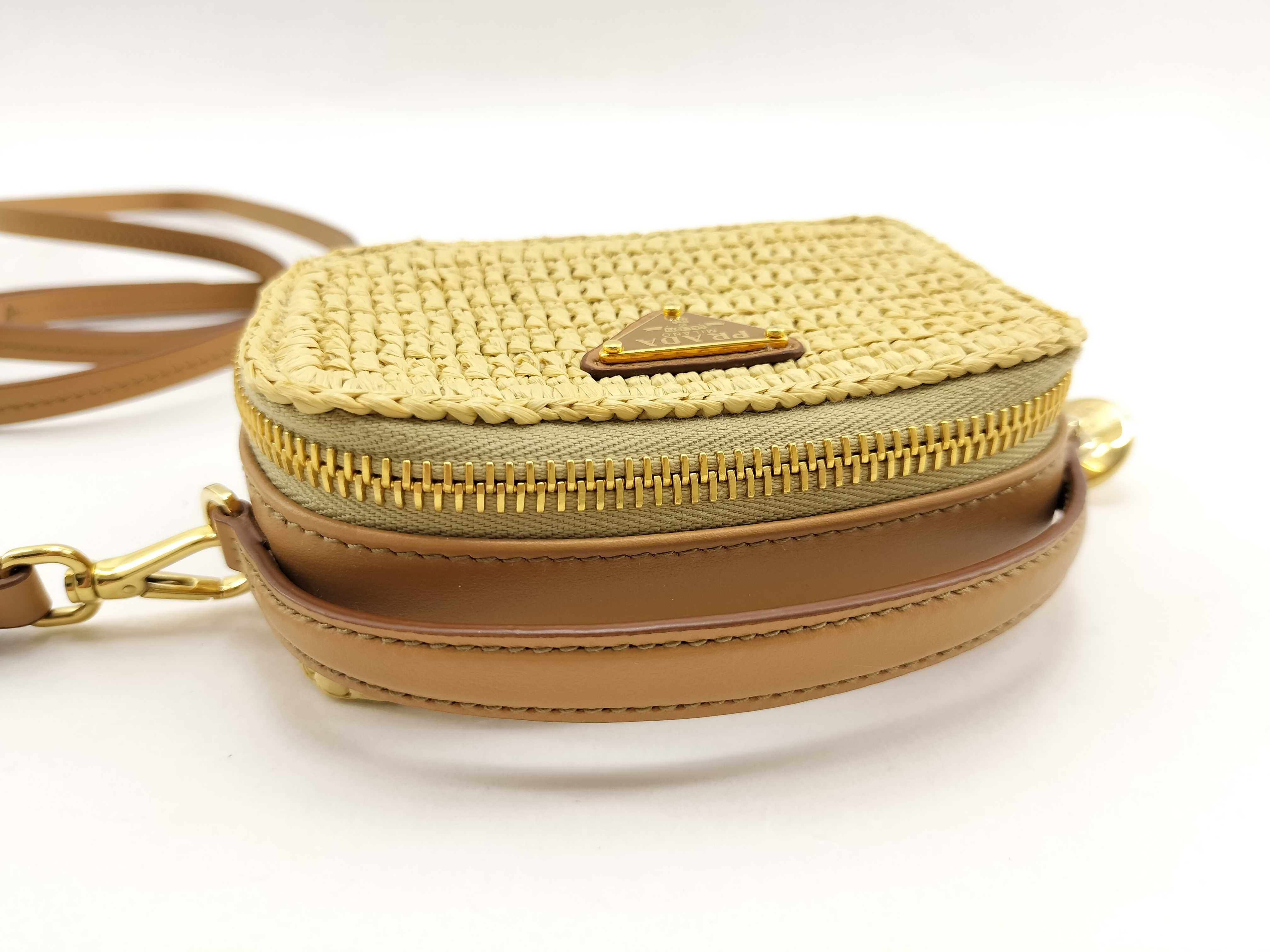 Raffia x Leather 2-Way Shoulder Bag Brown 1NR025 Handbag — view 4