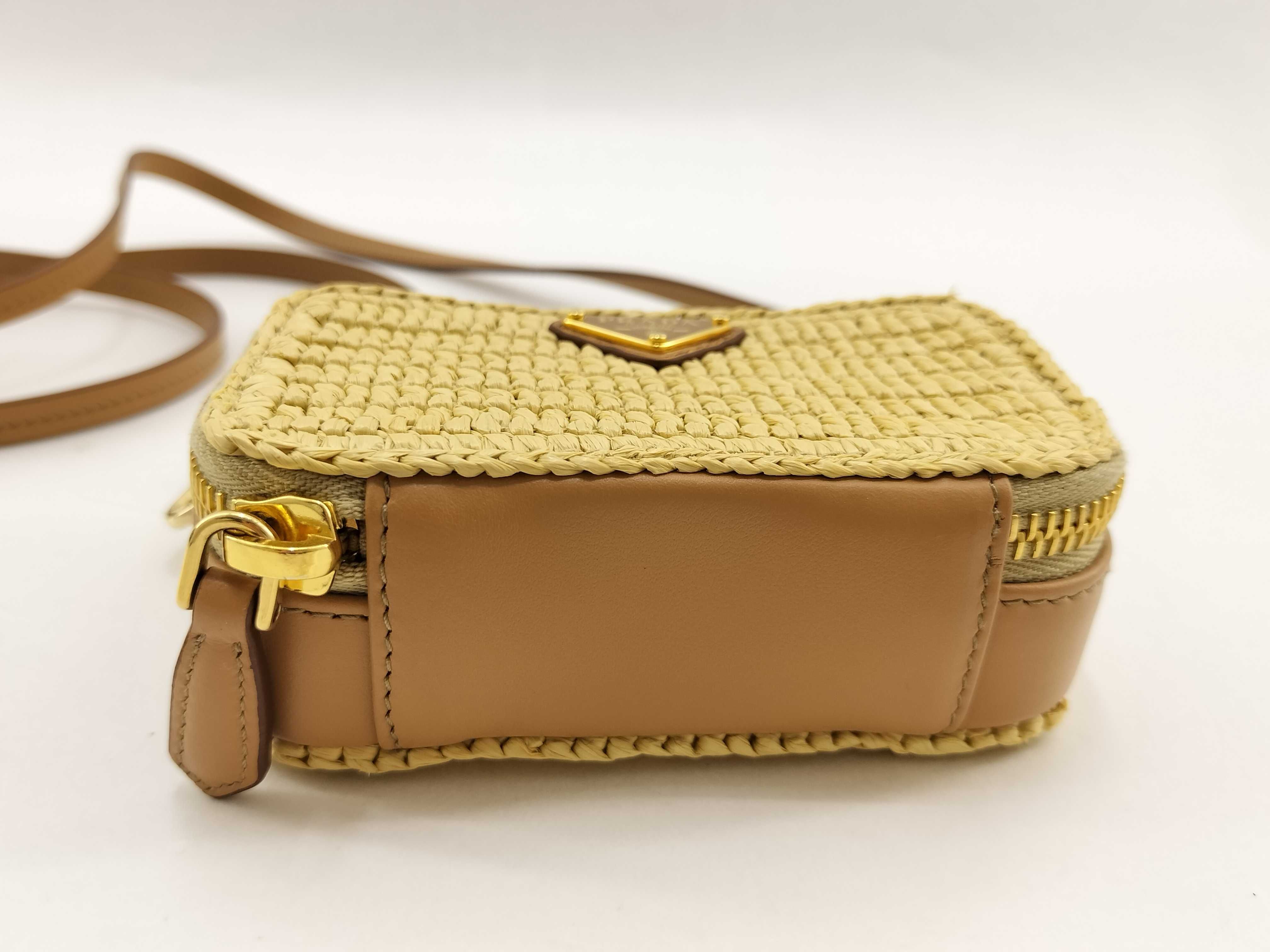 Raffia x Leather 2-Way Shoulder Bag Brown 1NR025 Handbag — view 6