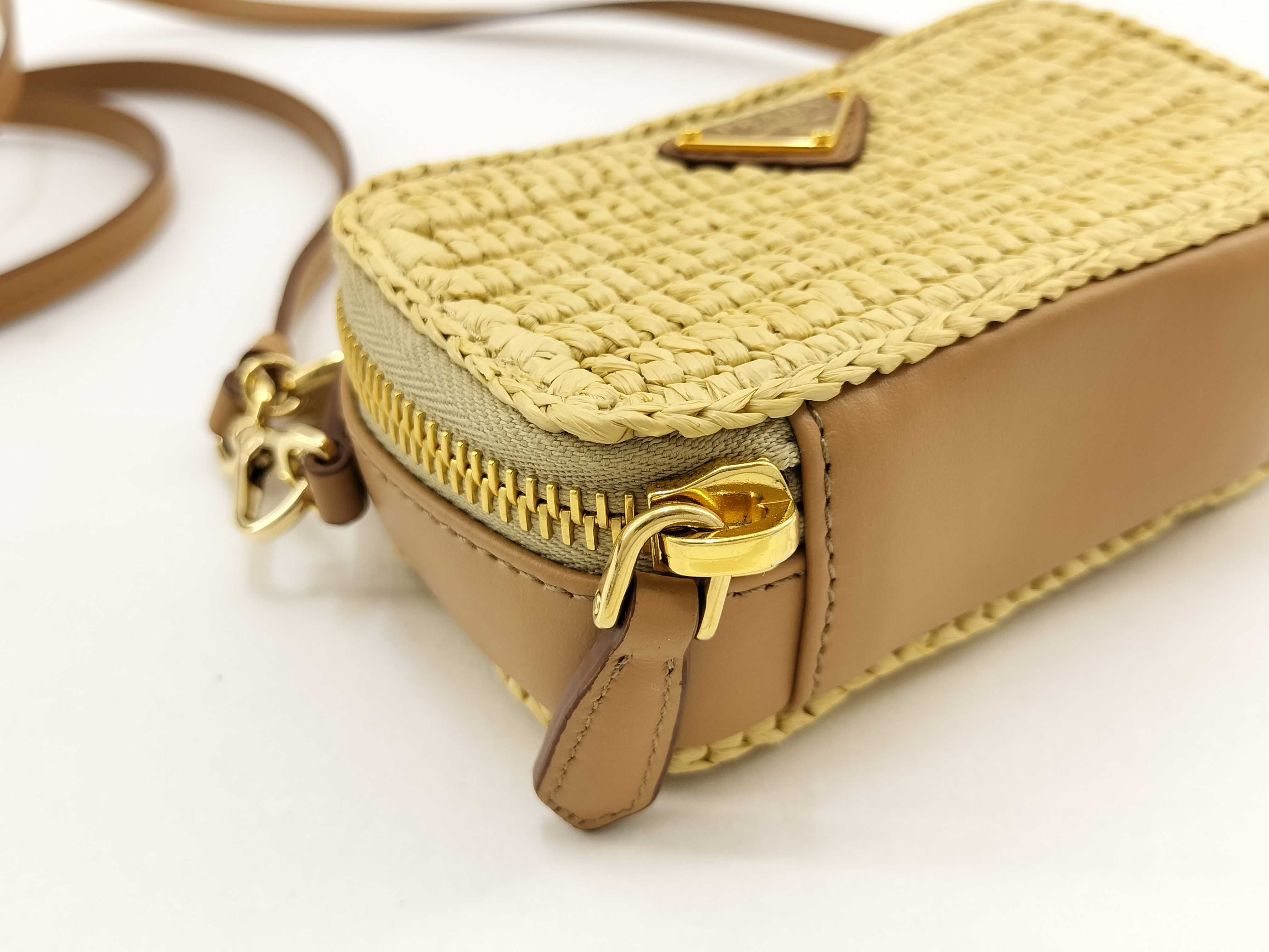 Raffia x Leather 2-Way Shoulder Bag Brown 1NR025 Handbag — view 7