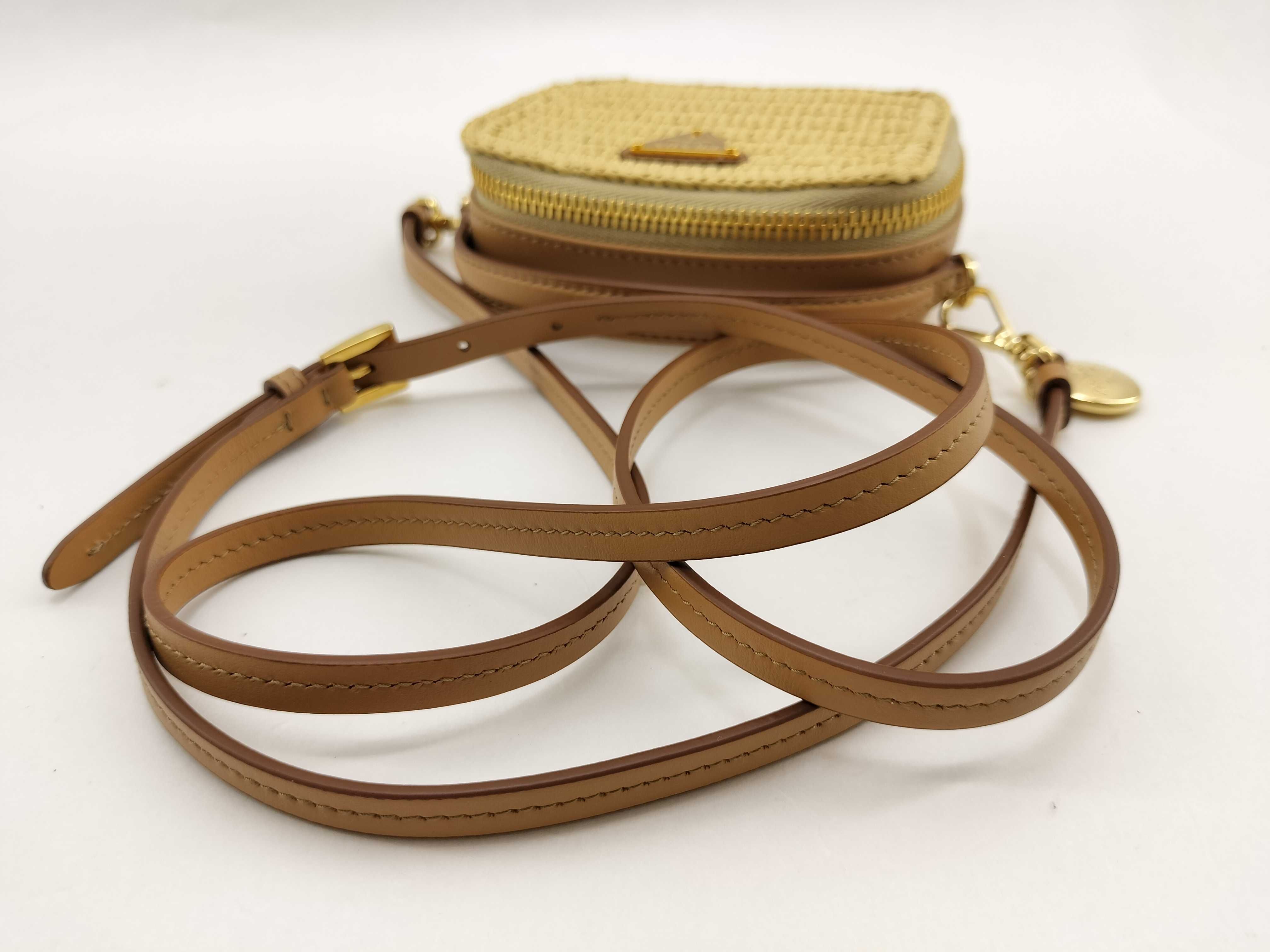 Raffia x Leather 2-Way Shoulder Bag Brown 1NR025 Handbag — view 8