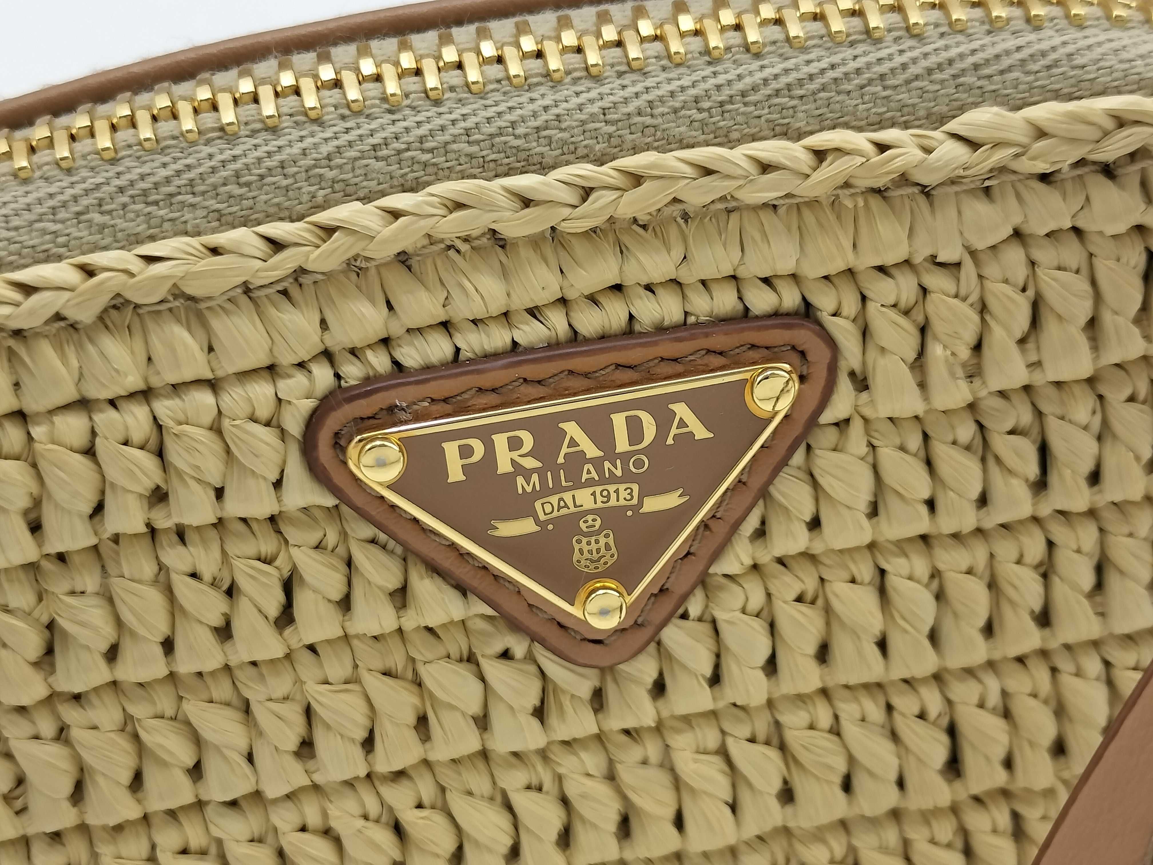 Raffia x Leather 2-Way Shoulder Bag Brown 1NR025 Handbag — view 9