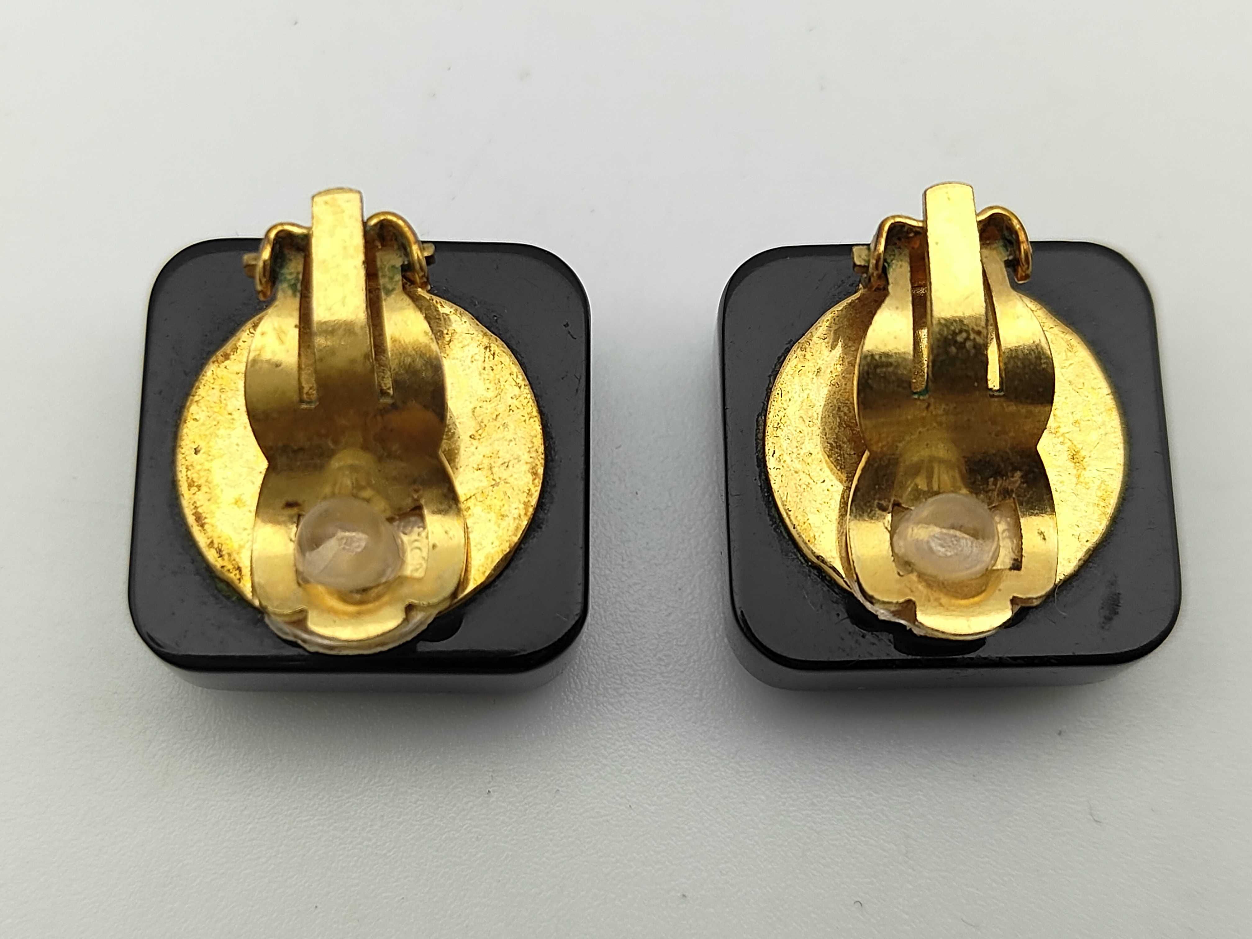 earrings black x gold x clear plastic x metal material x rhinestone earrings — view 2