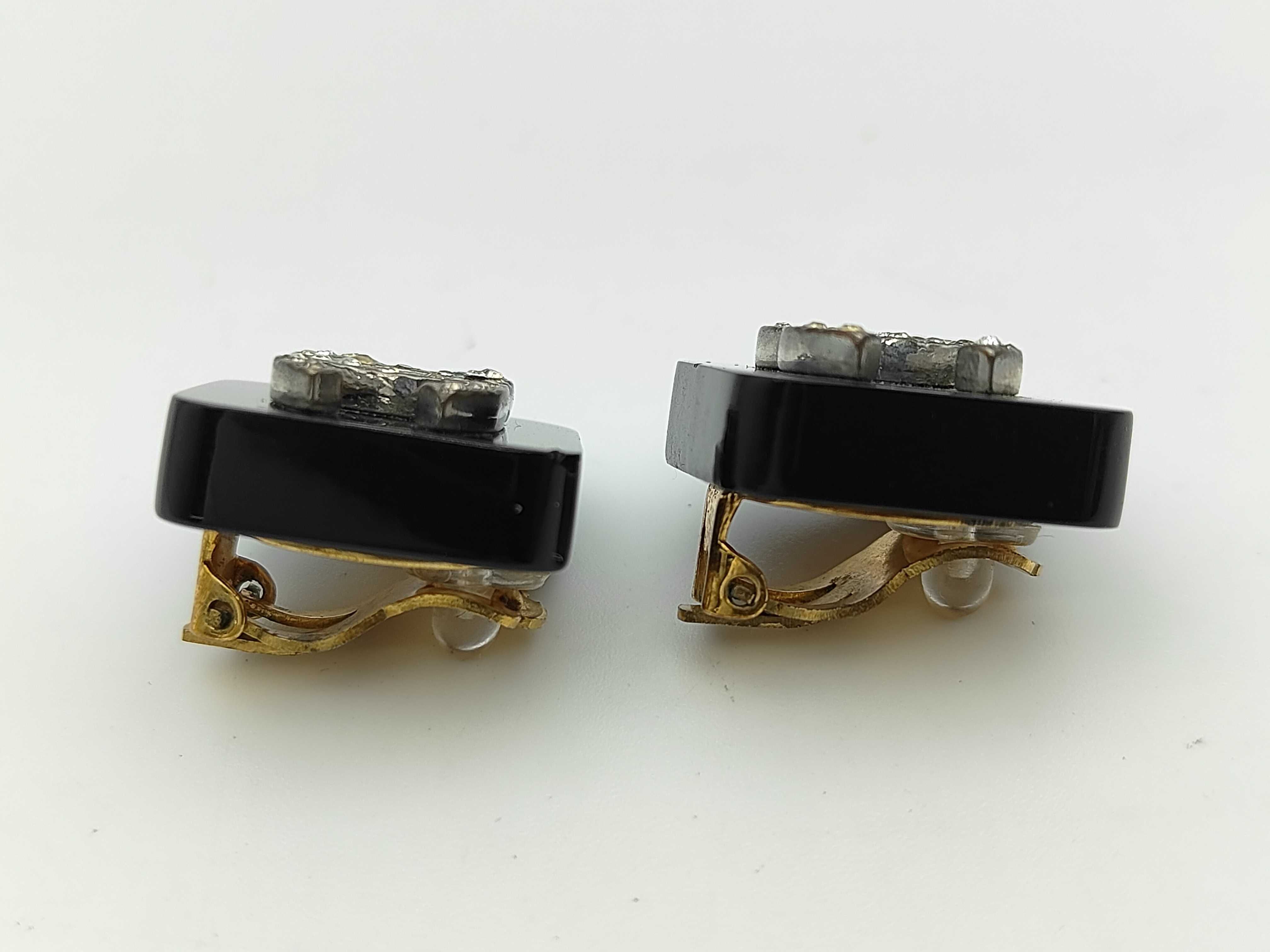 earrings black x gold x clear plastic x metal material x rhinestone earrings — view 3