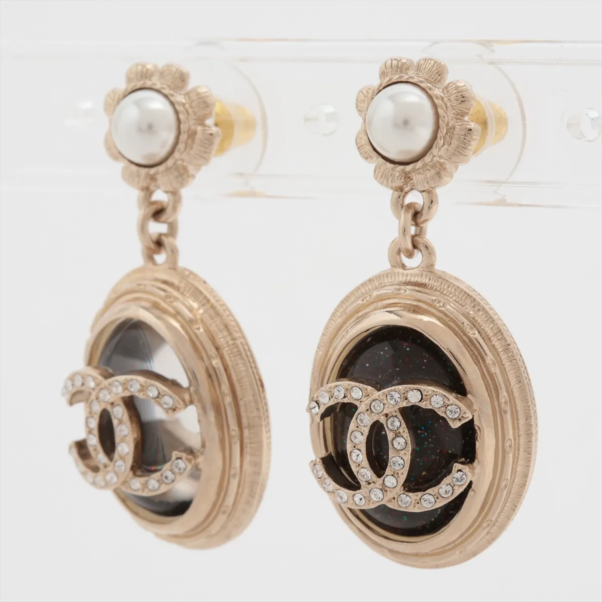 Coco Mark C22K Earrings (Pair) GP x Rhinestone x Faux Pearl Gold - — view 3