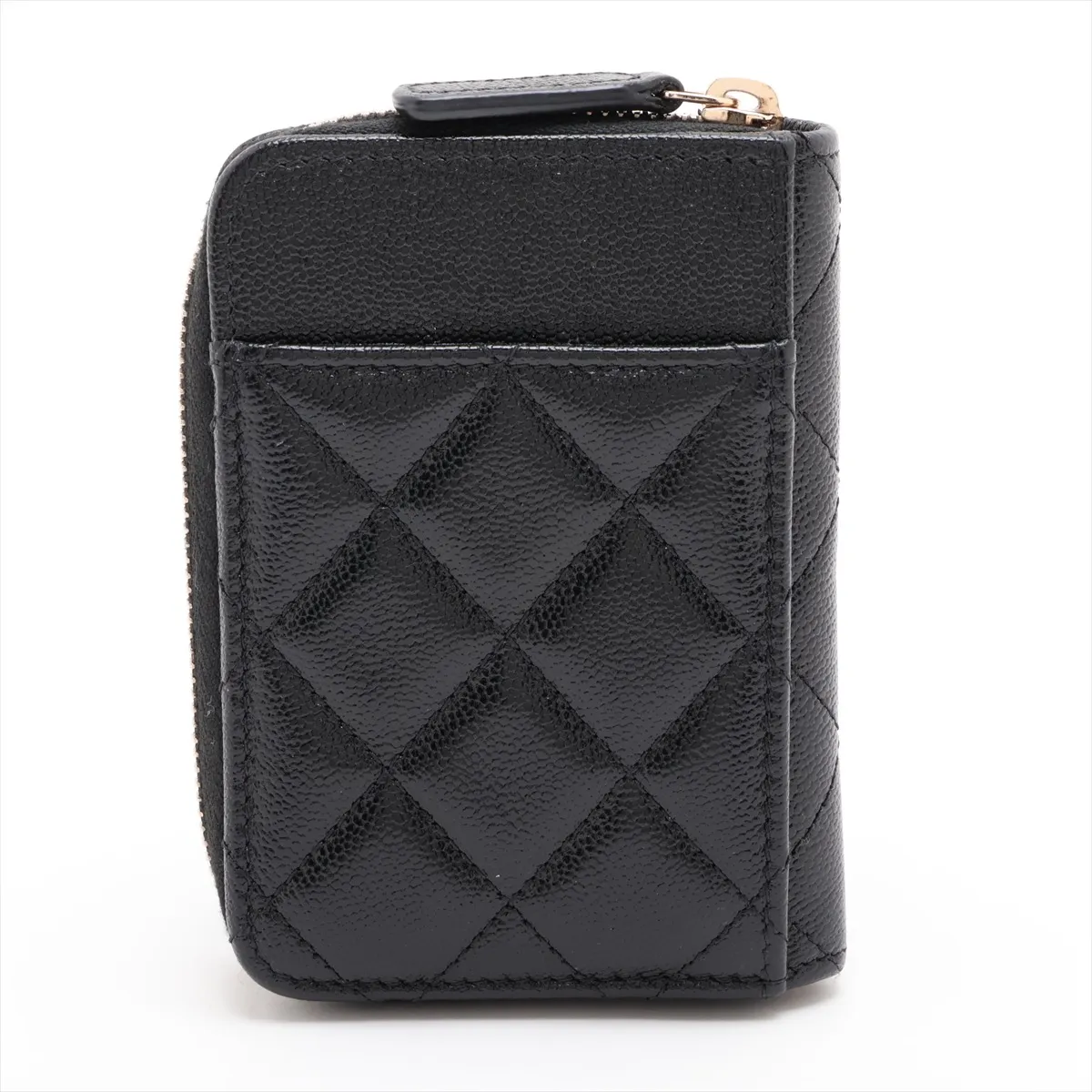 Matelassé Caviar Skin Coin Case, Black with Gold Hardware, JGT20LNC — view 2