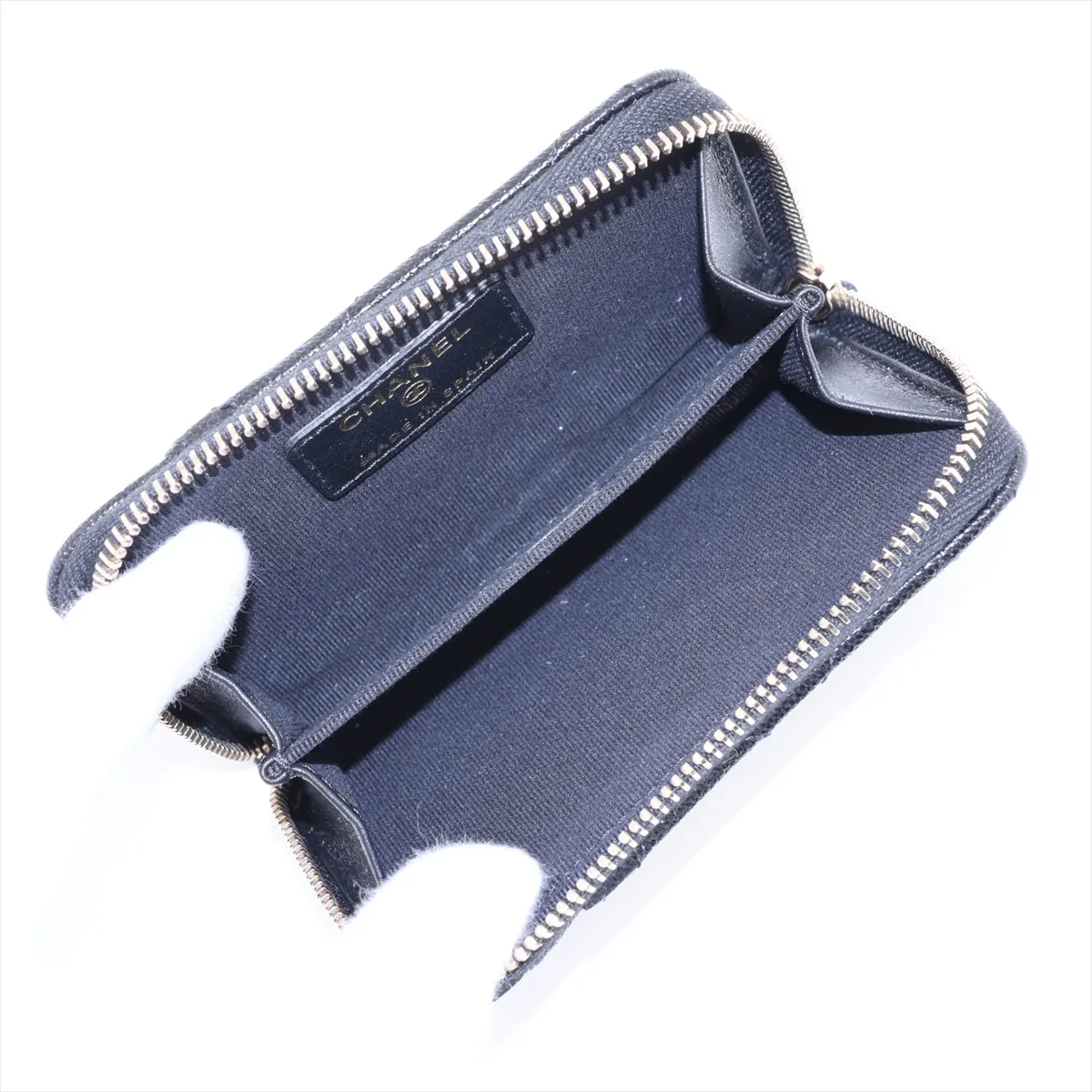 Matelassé Caviar Skin Coin Case, Black with Gold Hardware, JGT20LNC — view 3