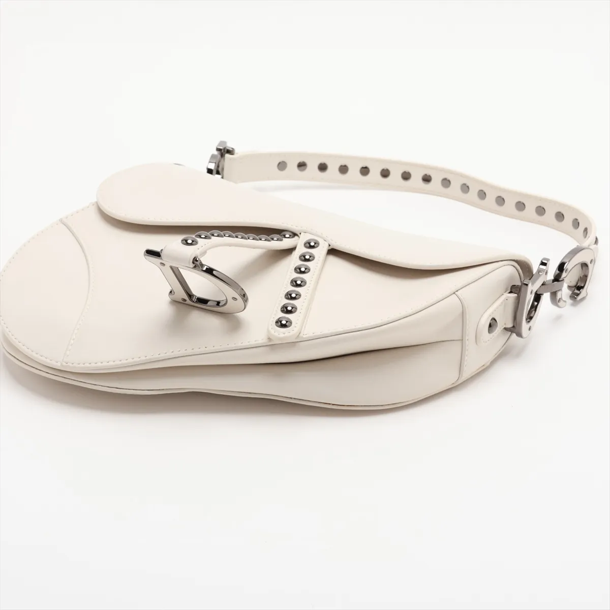Saddle Leather x Studs 2-Way Handbag White (Includes 2 Guarantee Cards) — view 3