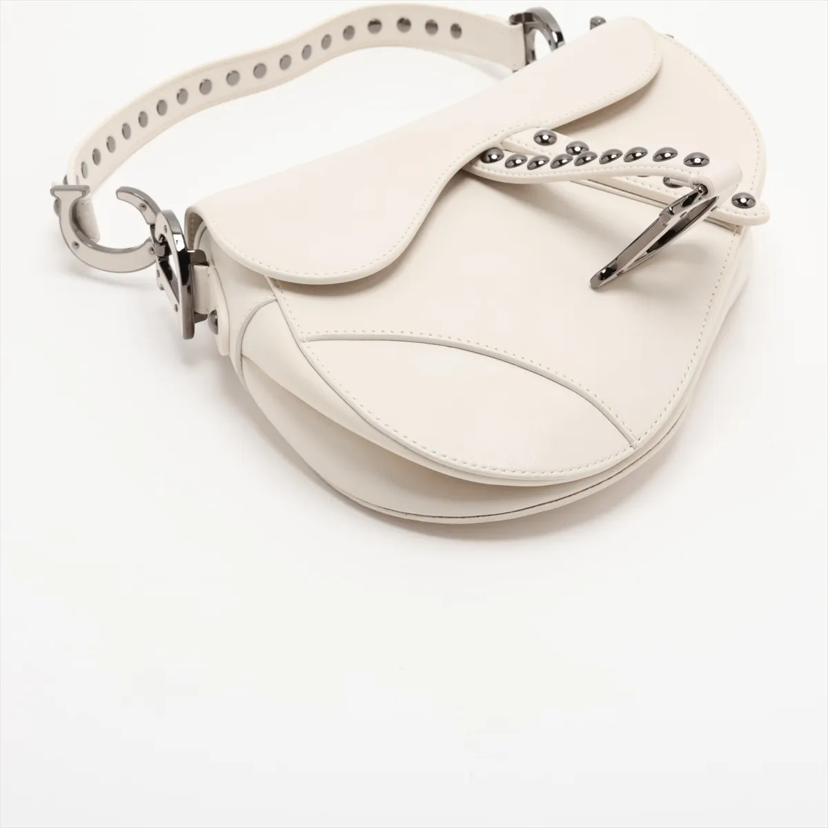 Saddle Leather x Studs 2-Way Handbag White (Includes 2 Guarantee Cards) — view 4