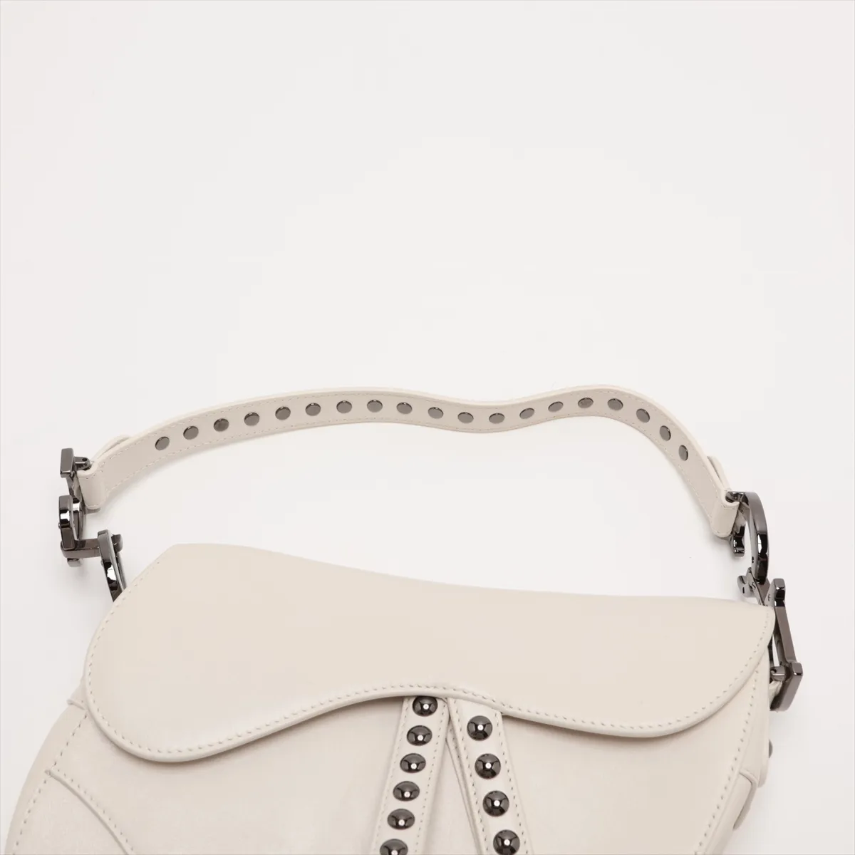 Saddle Leather x Studs 2-Way Handbag White (Includes 2 Guarantee Cards) — view 6