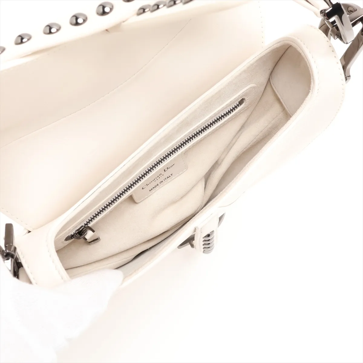 Saddle Leather x Studs 2-Way Handbag White (Includes 2 Guarantee Cards) — view 7