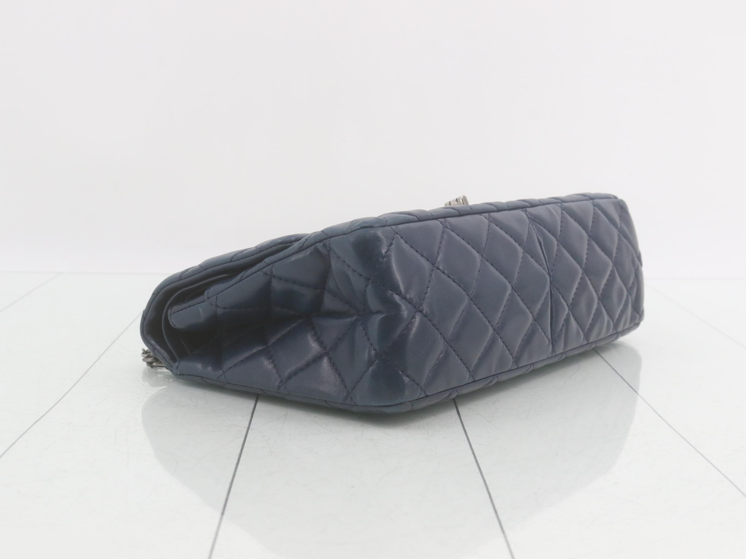 2.55 Leather Double Flap Double Chain Shoulder Bag, Blue — view 5