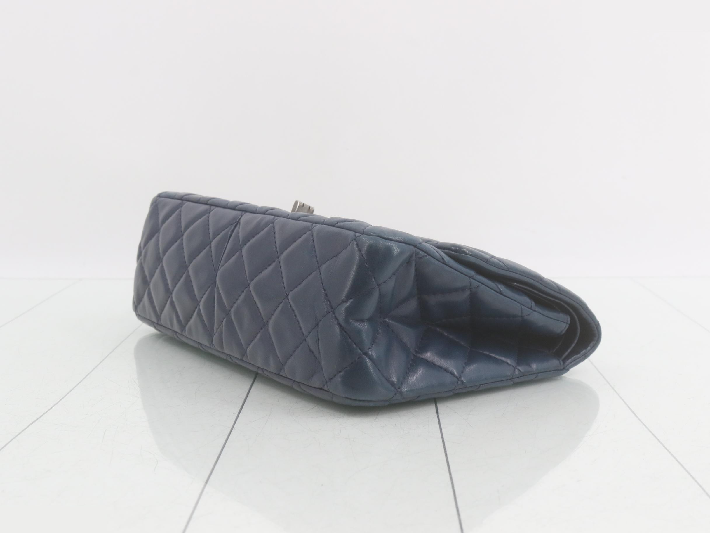 2.55 Leather Double Flap Double Chain Shoulder Bag, Blue — view 6