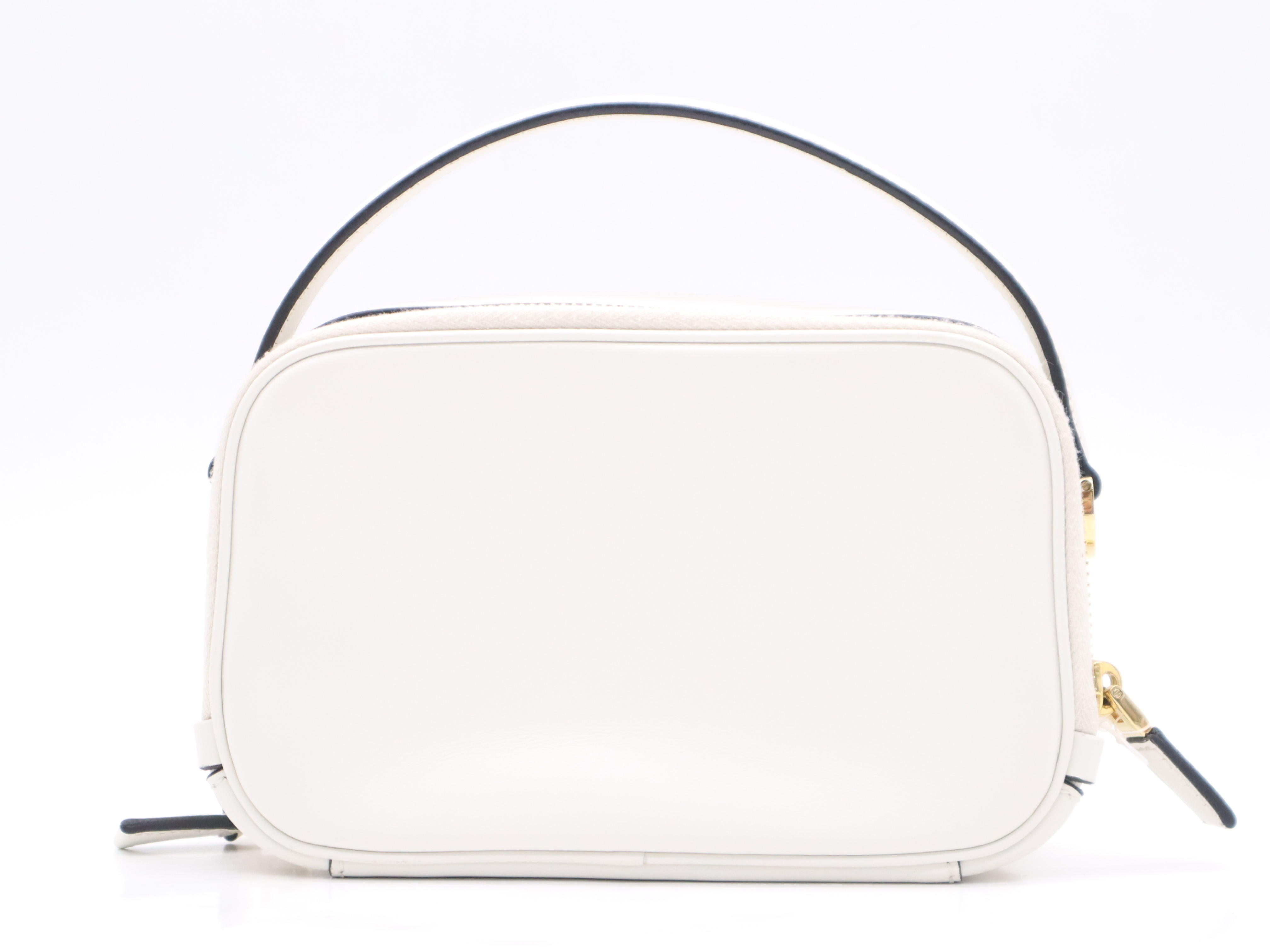 Odette Leather Triangle Logo Mini Bag, White, Gold Hardware, with Dust Bag, Handbag — view 2