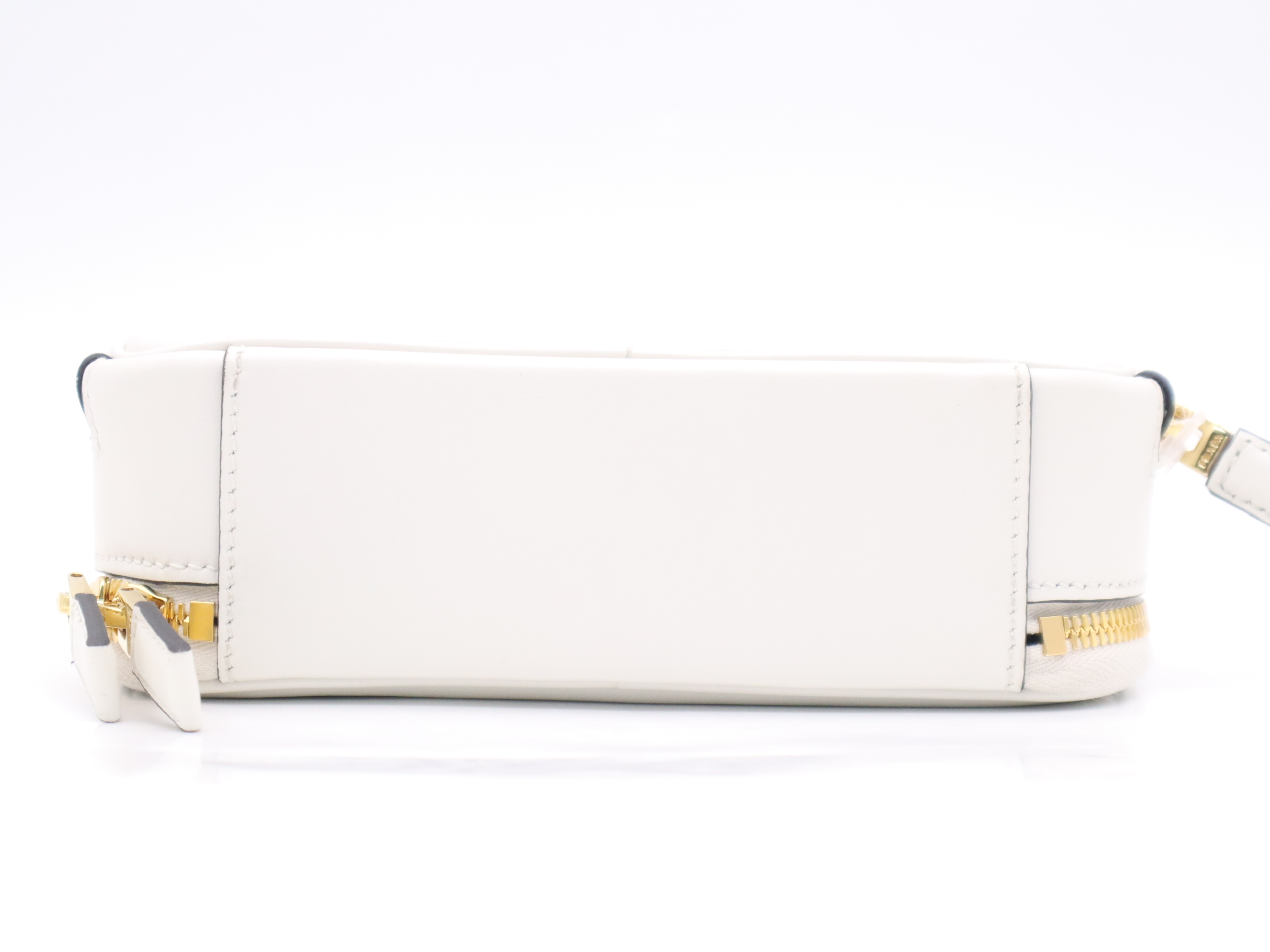 Odette Leather Triangle Logo Mini Bag, White, Gold Hardware, with Dust Bag, Handbag — view 4