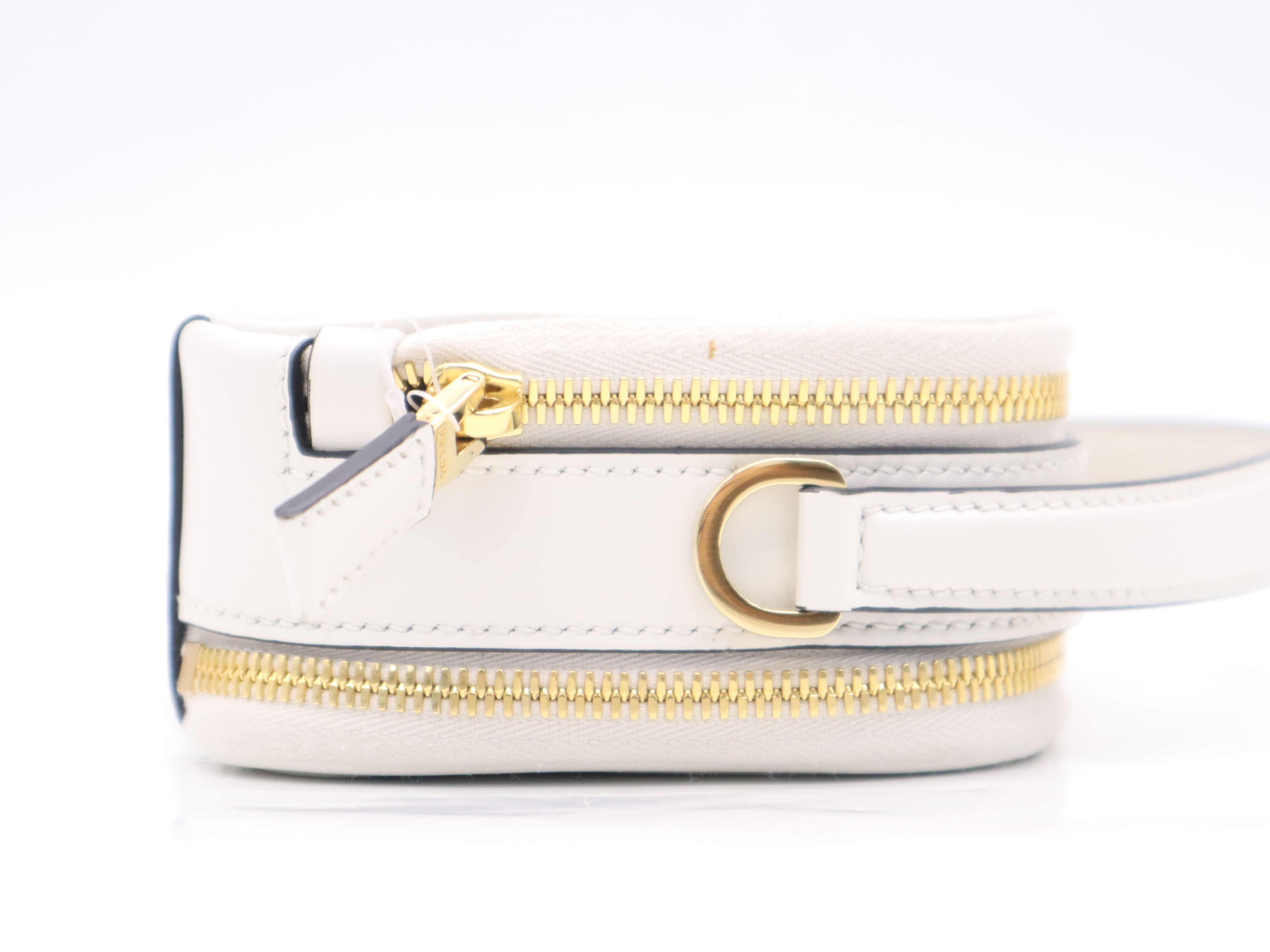 Odette Leather Triangle Logo Mini Bag, White, Gold Hardware, with Dust Bag, Handbag — view 5