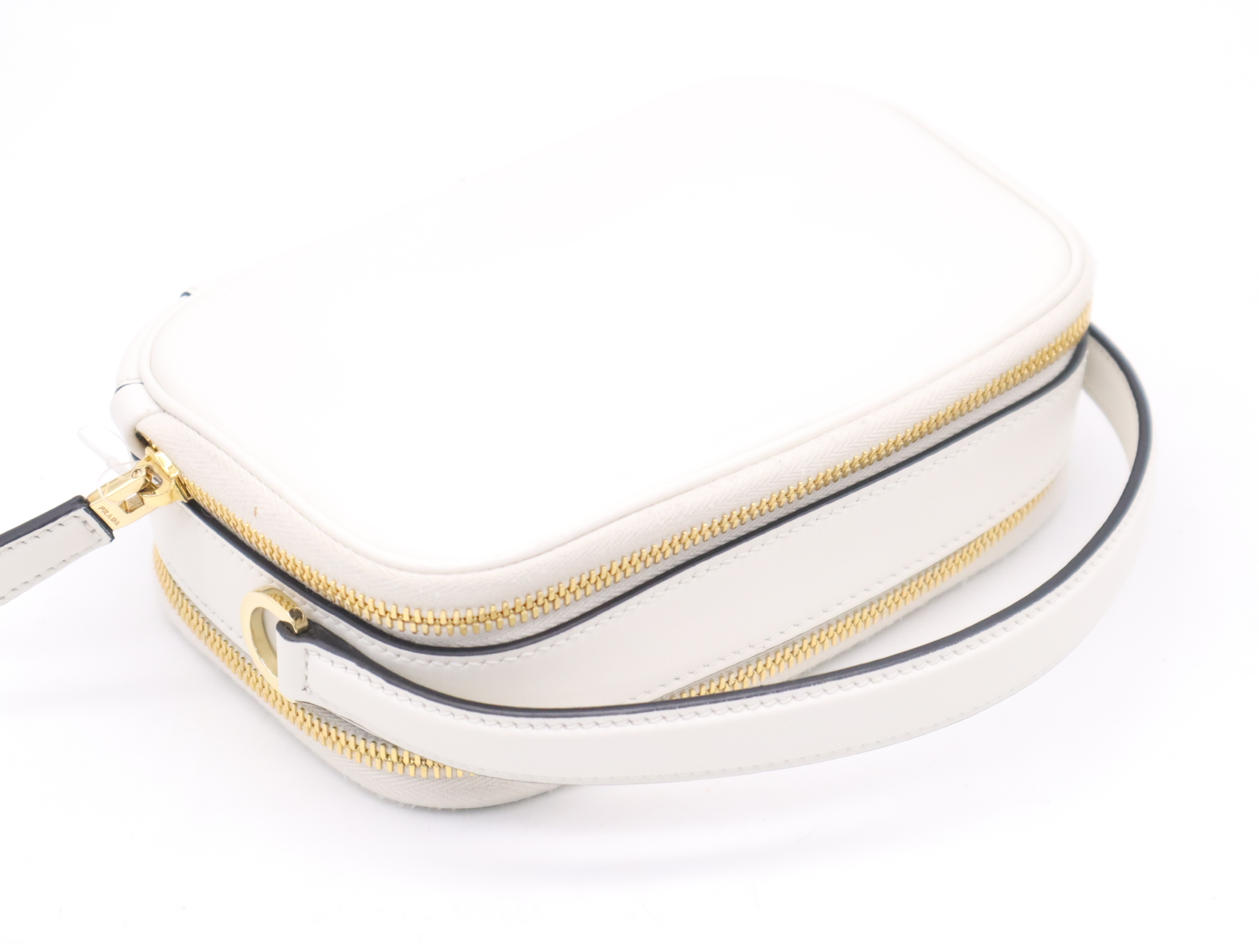 Odette Leather Triangle Logo Mini Bag, White, Gold Hardware, with Dust Bag, Handbag — view 6