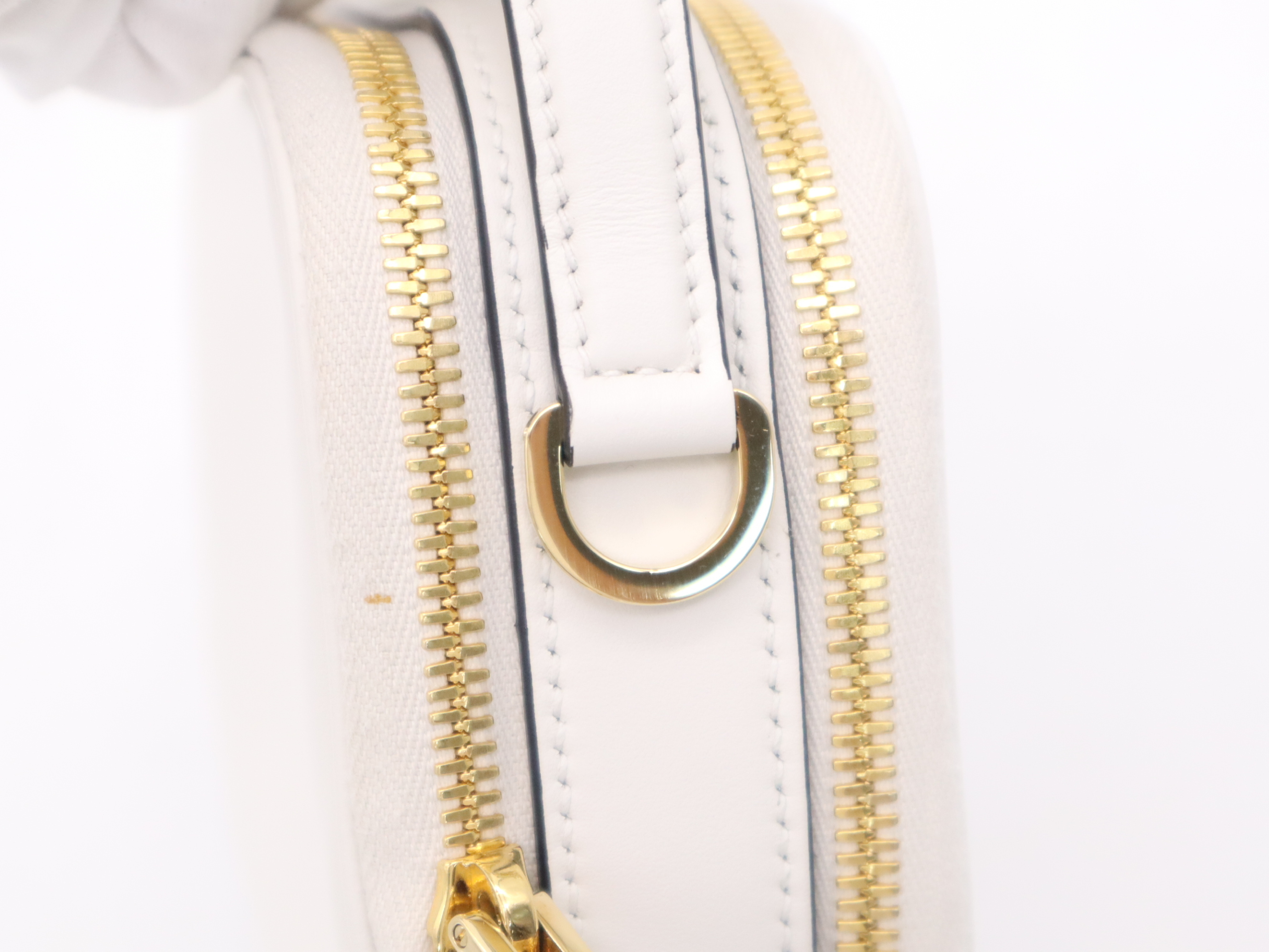 Odette Leather Triangle Logo Mini Bag, White, Gold Hardware, with Dust Bag, Handbag — view 7