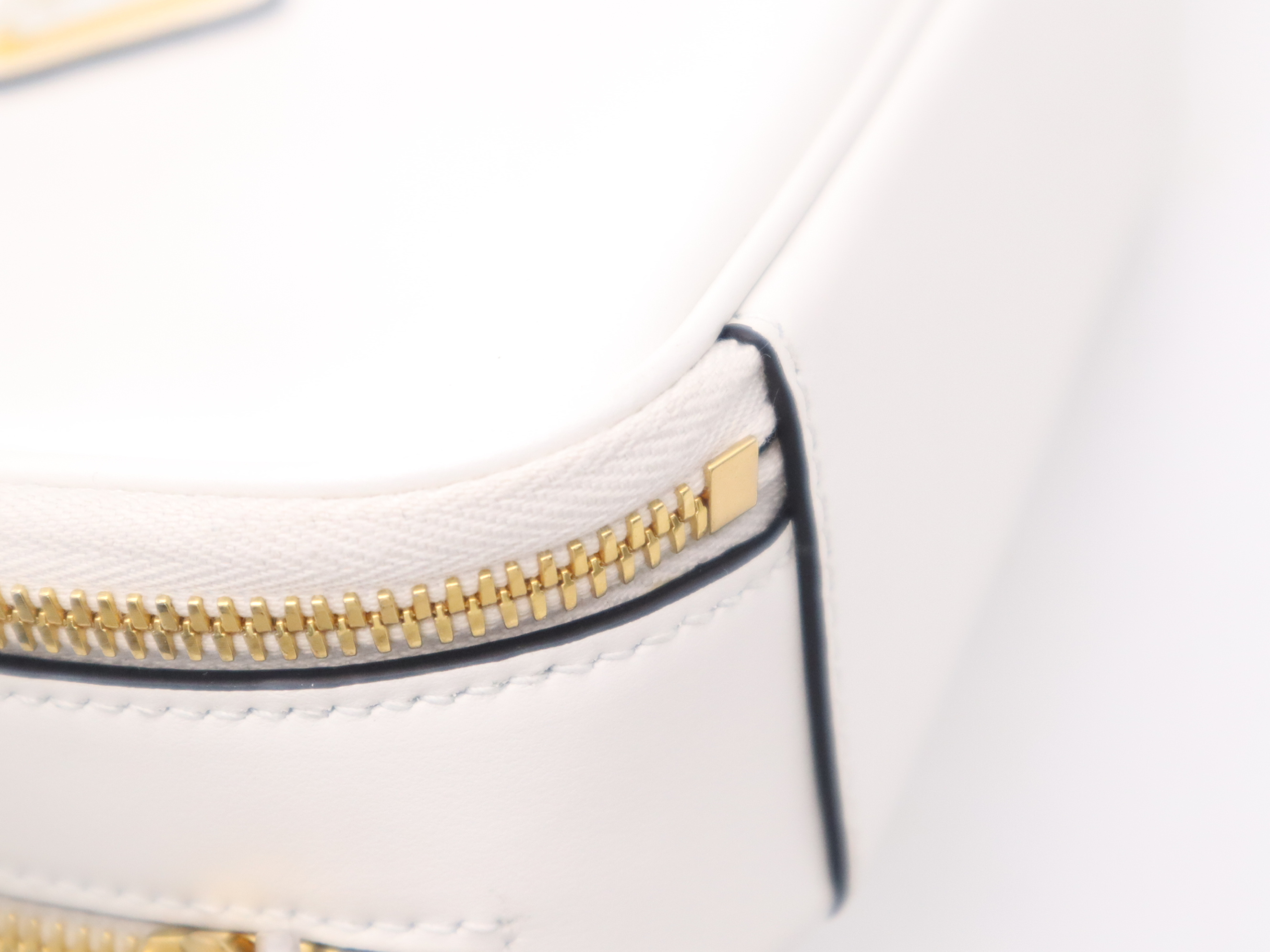 Odette Leather Triangle Logo Mini Bag, White, Gold Hardware, with Dust Bag, Handbag — view 9