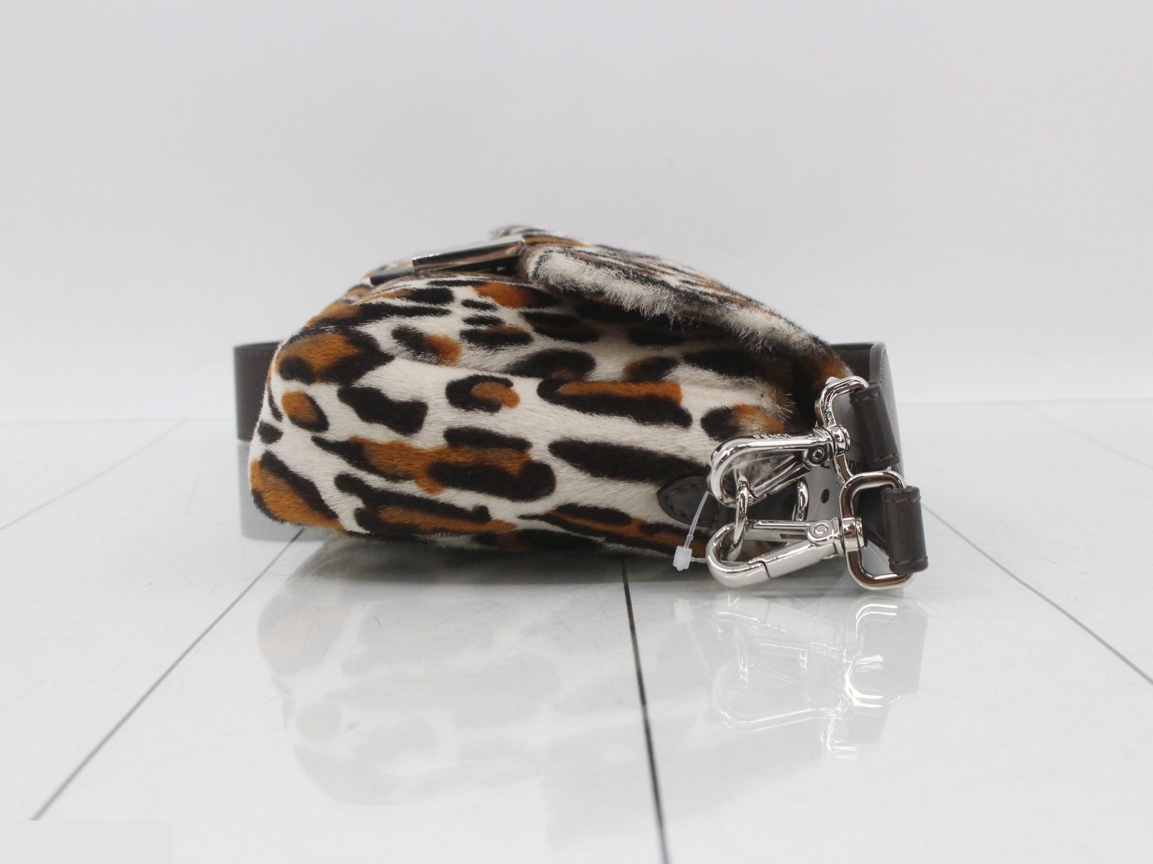 Leopard print baguette 2-way shoulder bag, calfskin, brown. — view 3