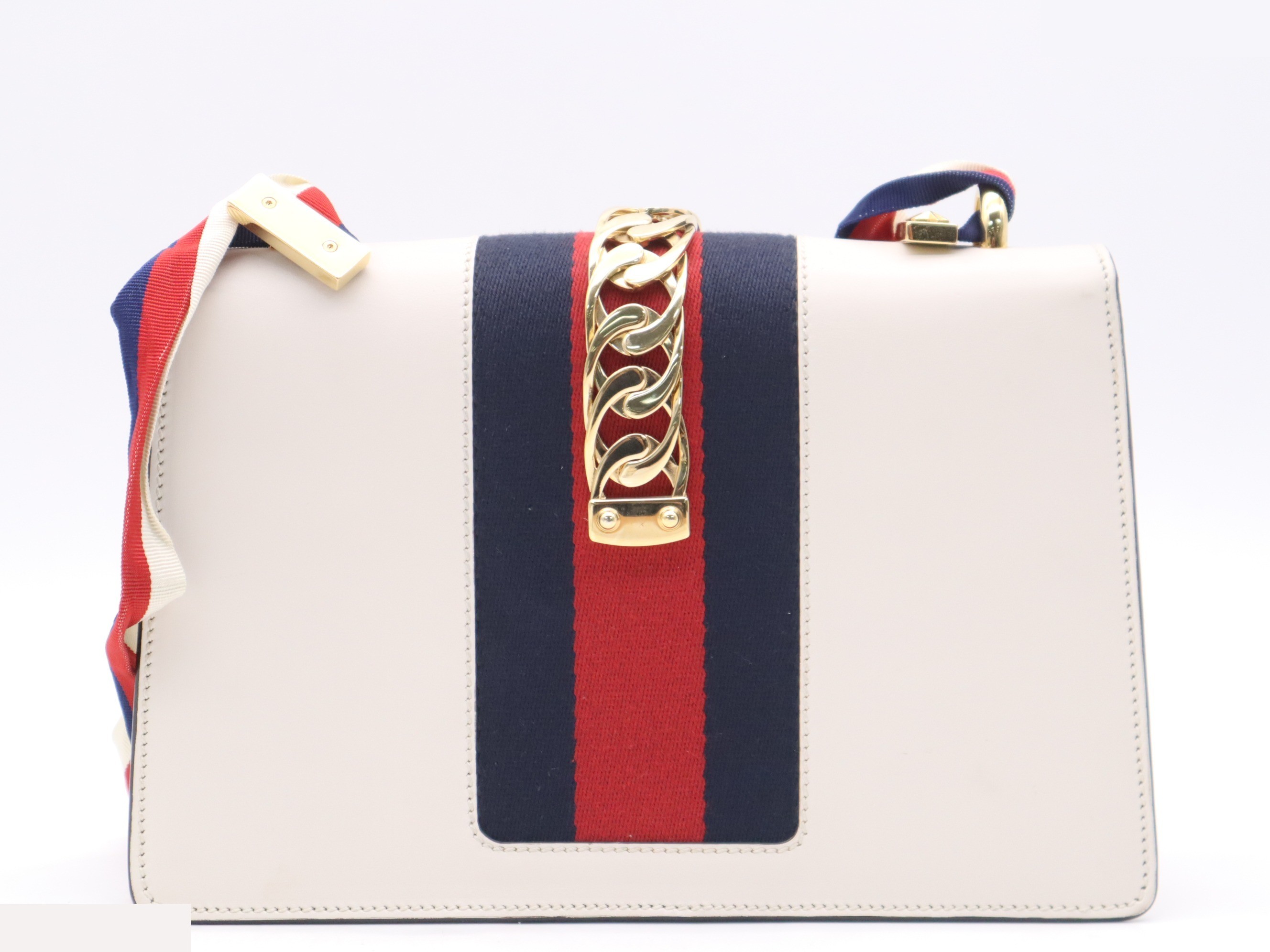 Leather Sylvie Sherry Shoulder Bag, White, Gold Hardware — view 2