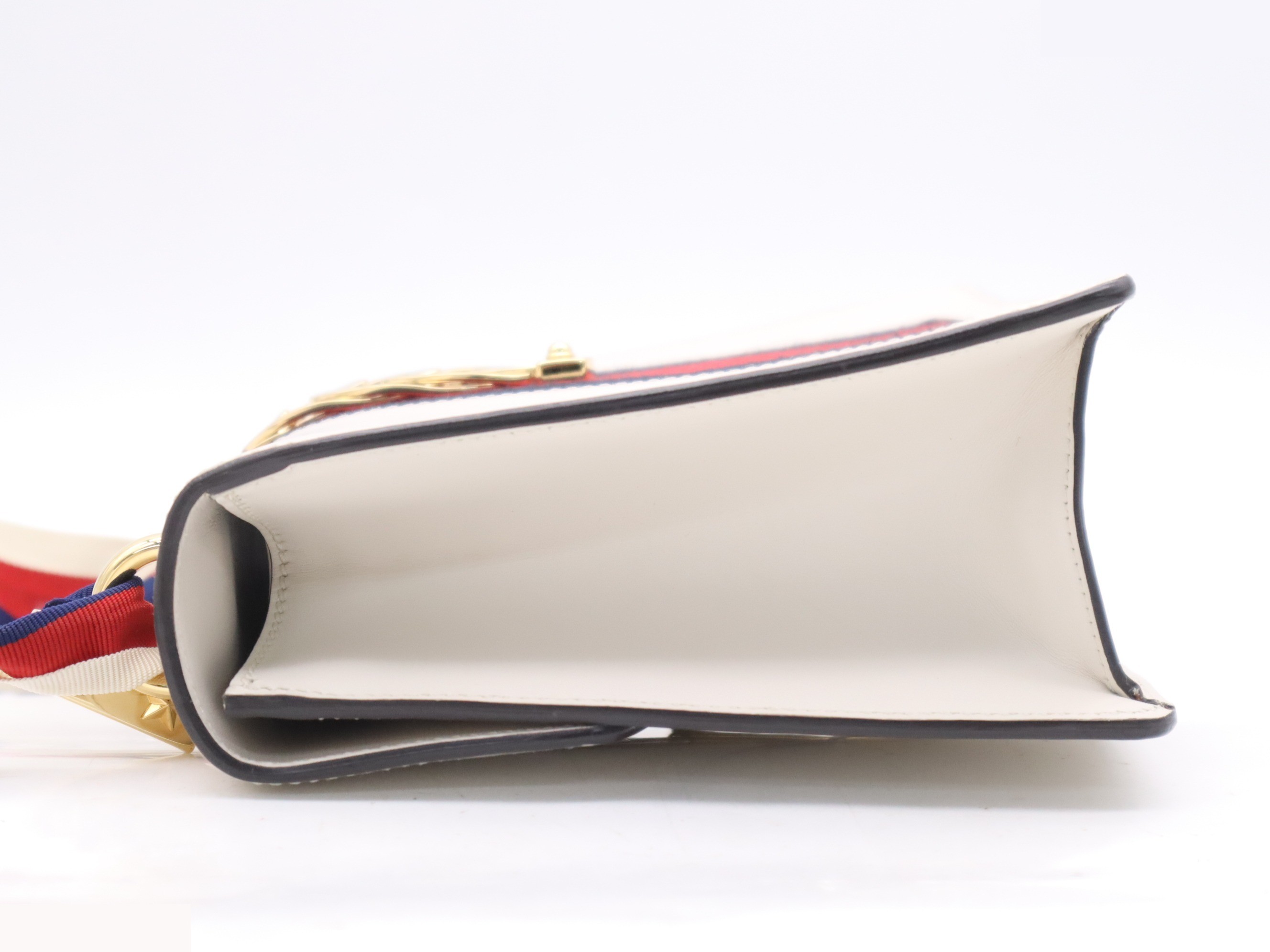 Leather Sylvie Sherry Shoulder Bag, White, Gold Hardware — view 3