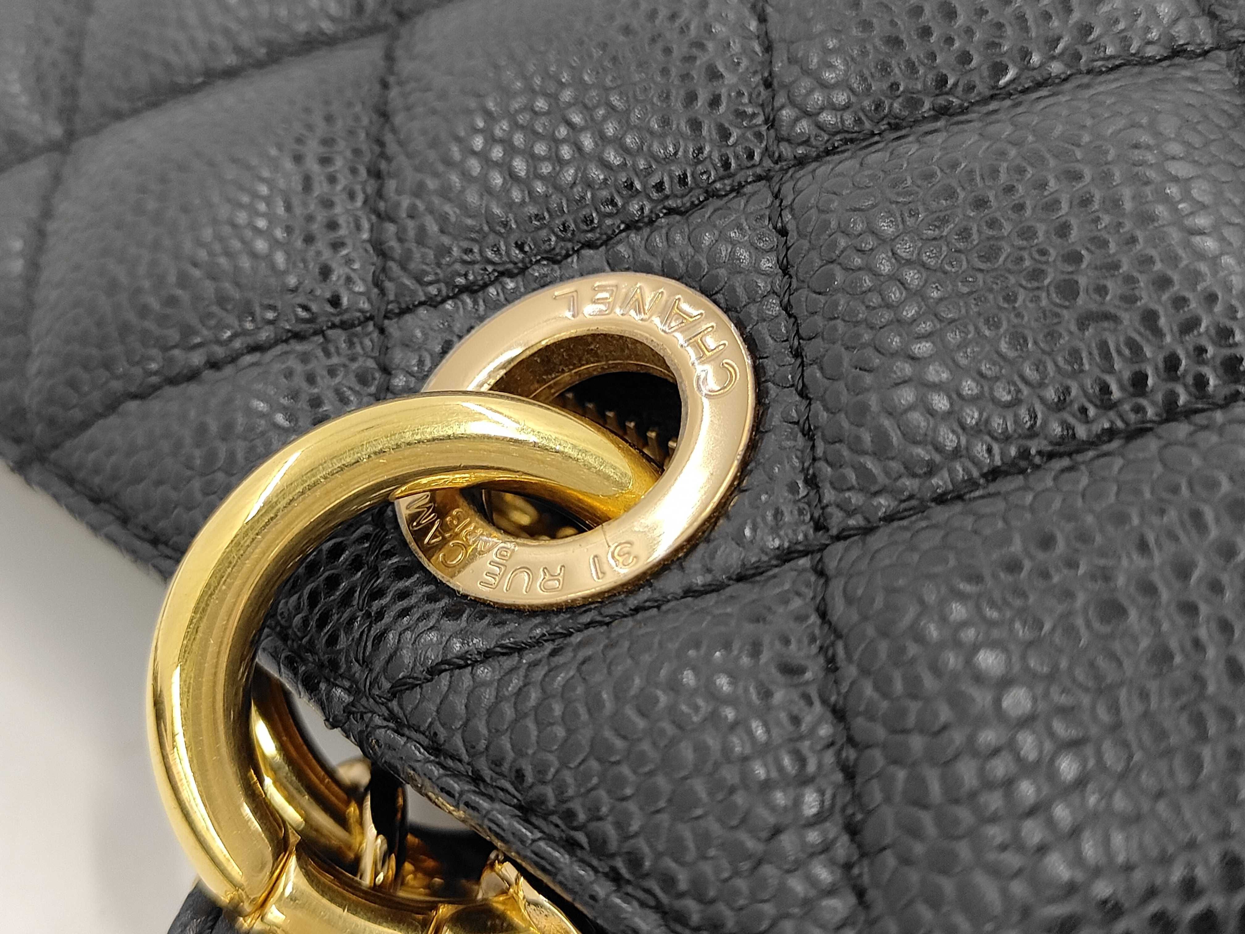 GST Caviar Leather Tote Bag with Chain, Serial Number 14 (with original seal), Black Leather Tote Bag — view 6