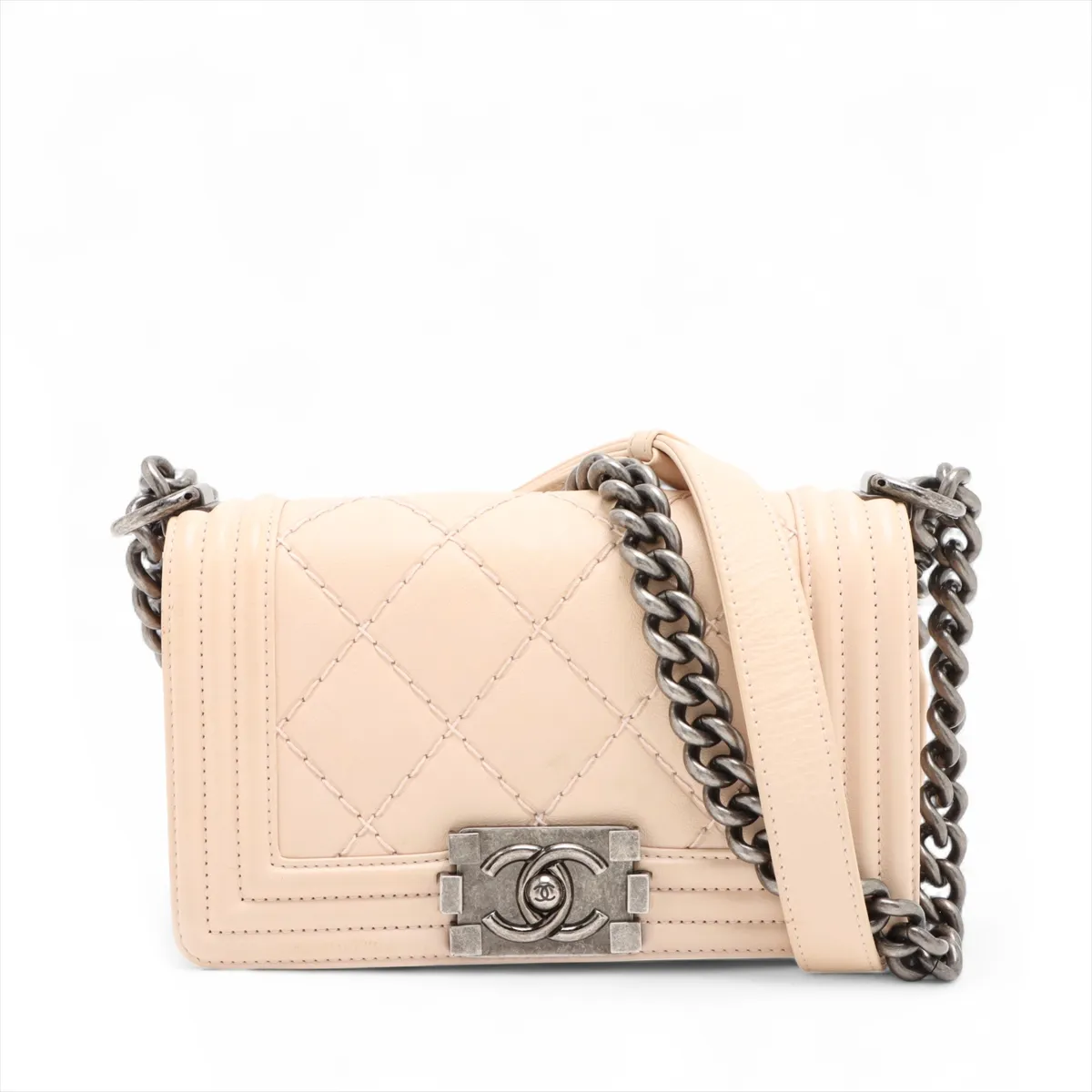 Boy Chanel 20 Small Lambskin Chain Shoulder Bag Beige Gunmetallic Hardware 18770162 18th Series A67085