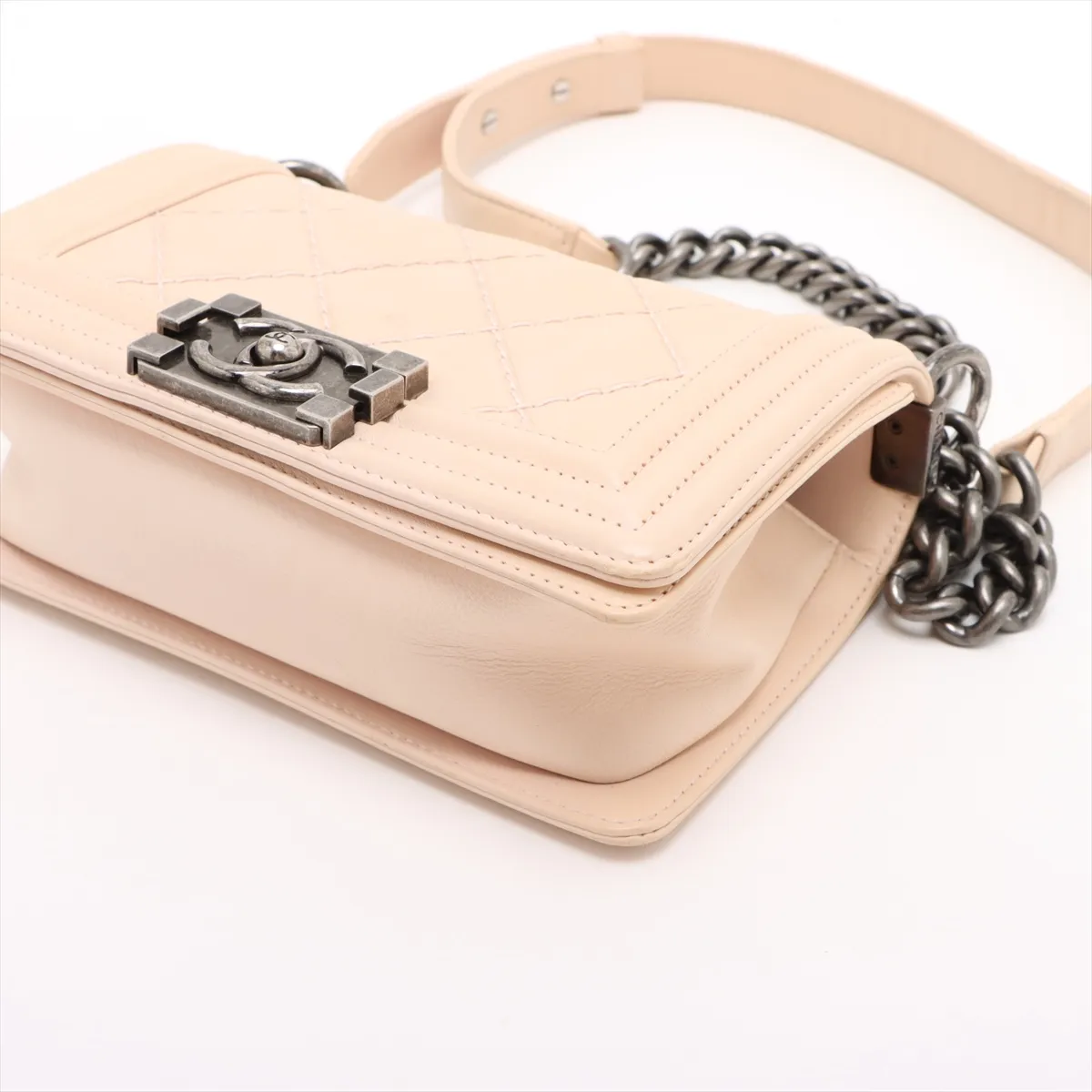Boy Chanel 20 Small Lambskin Chain Shoulder Bag Beige Gunmetallic Hardware 18770162 18th Series A67085 — view 3