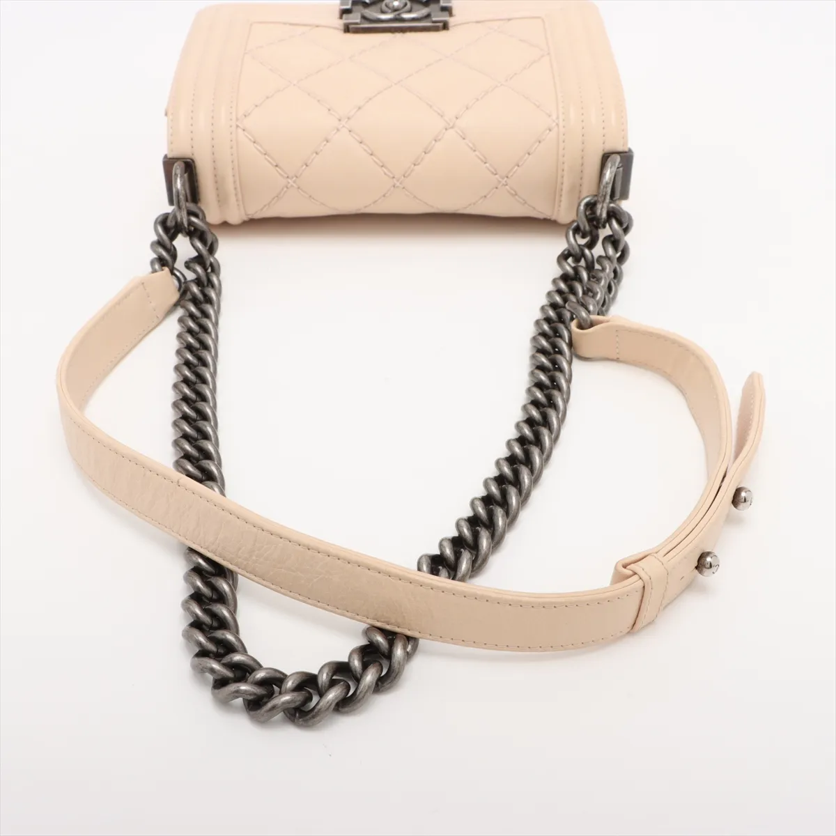 Boy Chanel 20 Small Lambskin Chain Shoulder Bag Beige Gunmetallic Hardware 18770162 18th Series A67085 — view 5