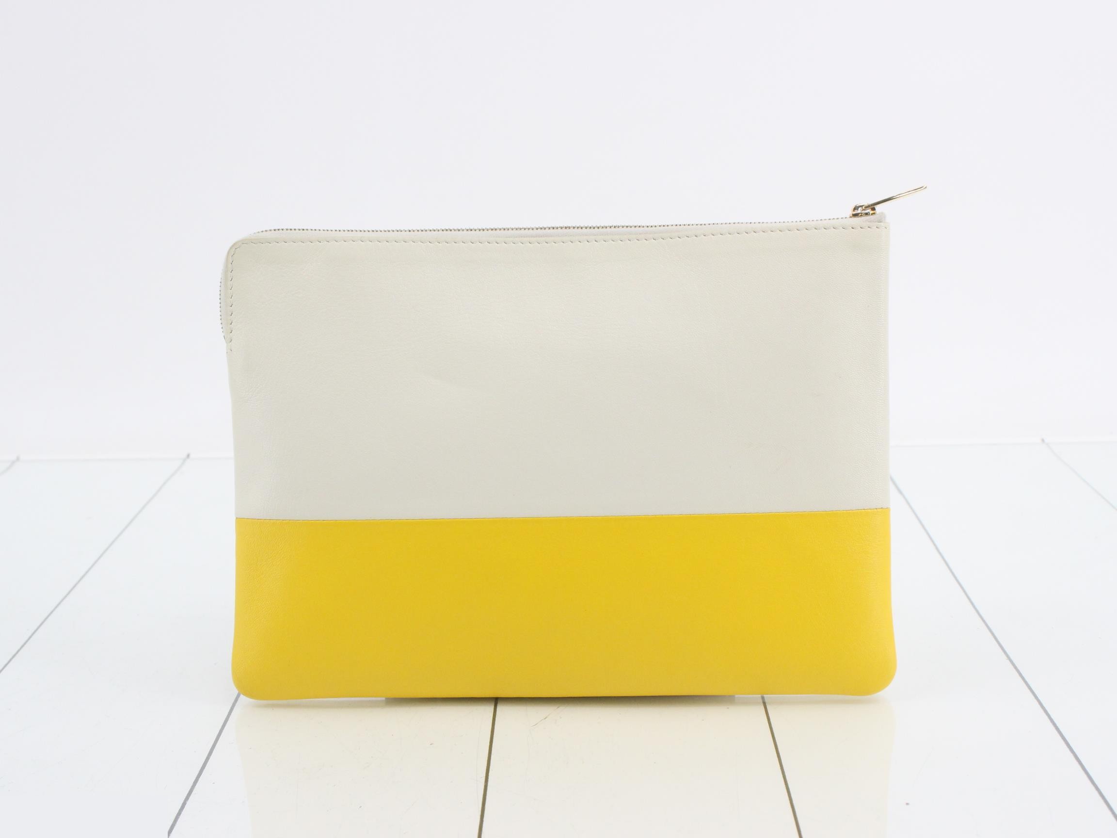 Two-tone leather document pouch, white x yellow — view 2
