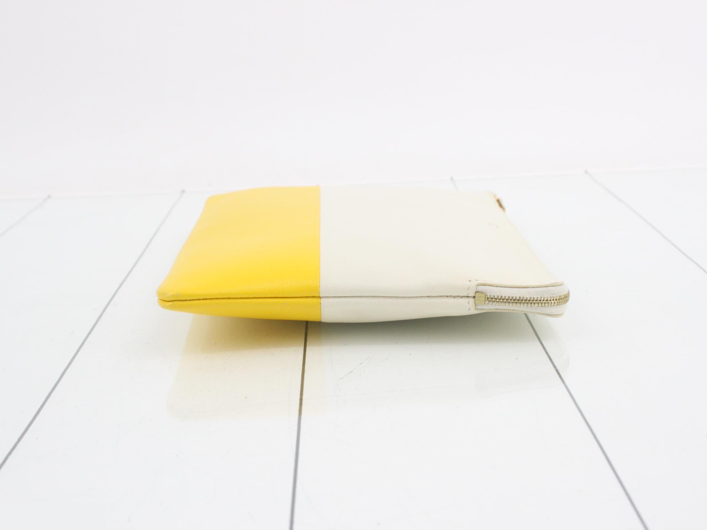 Two-tone leather document pouch, white x yellow — view 3