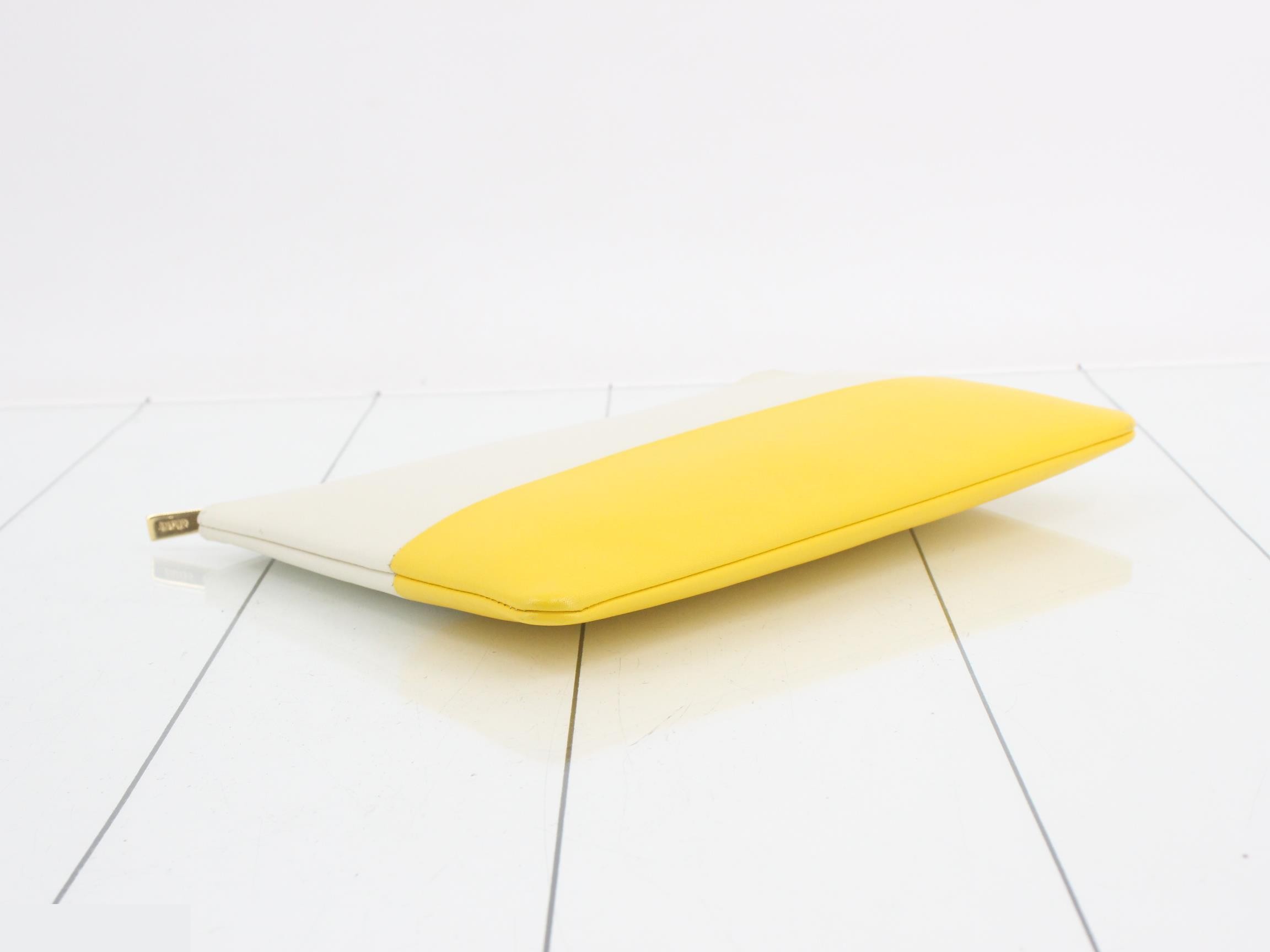 Two-tone leather document pouch, white x yellow — view 5